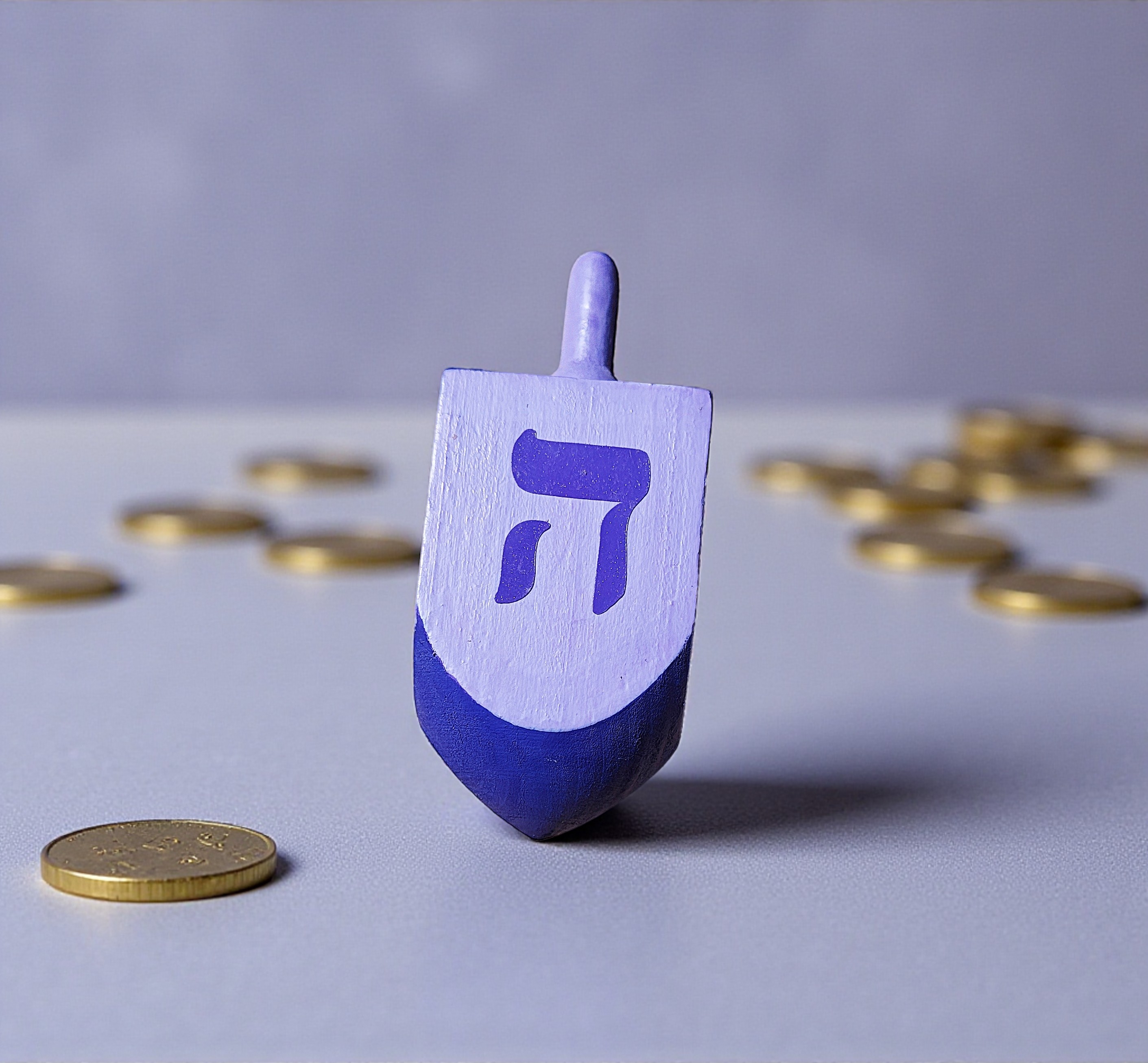 Large Hand Painted Wooden Purple Hanukkah Dreidel Decoration