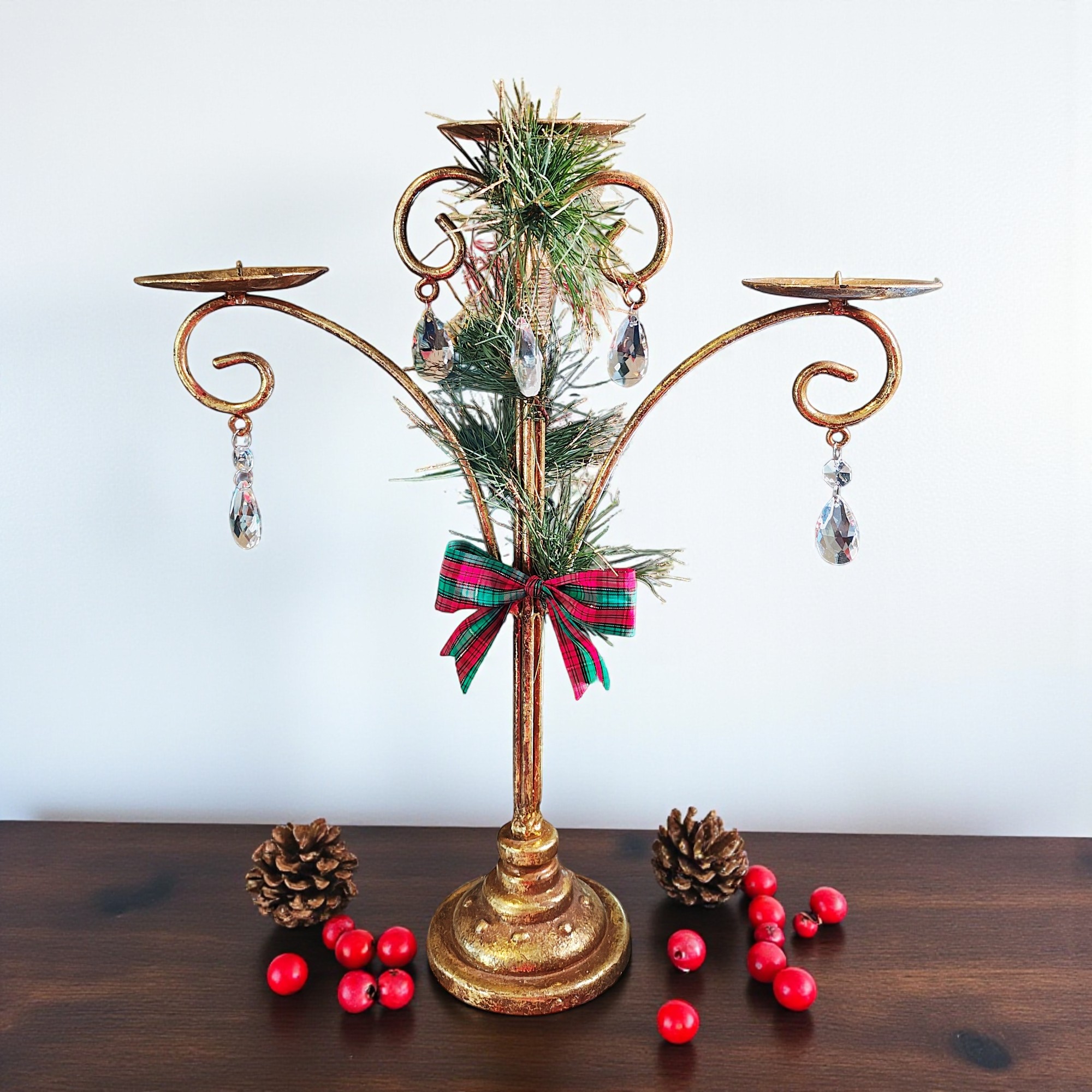 Large Gold Metal Christmas Candle Holder with Crystals