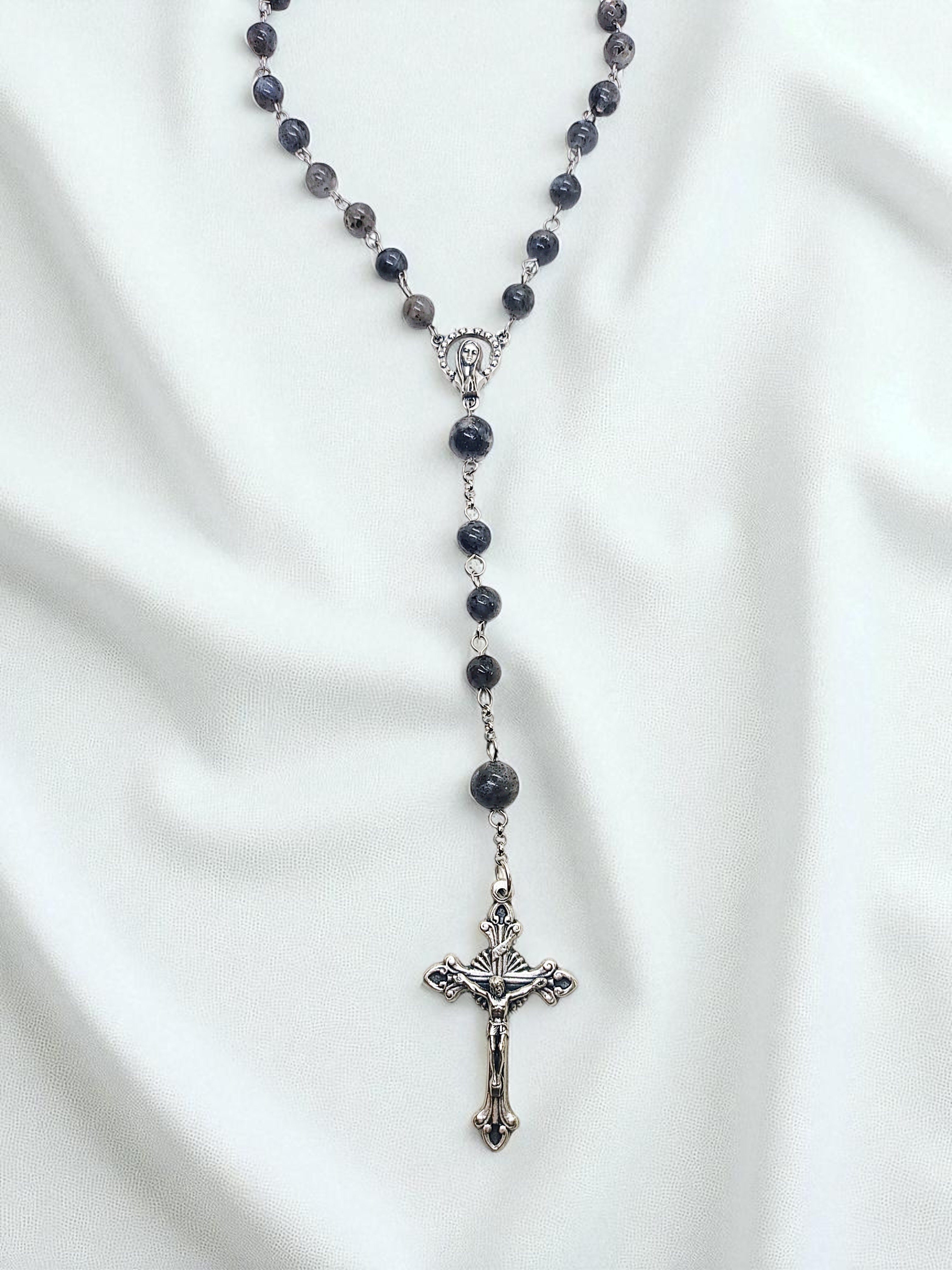 Labradorite Gemstone Rosary Beads Necklace