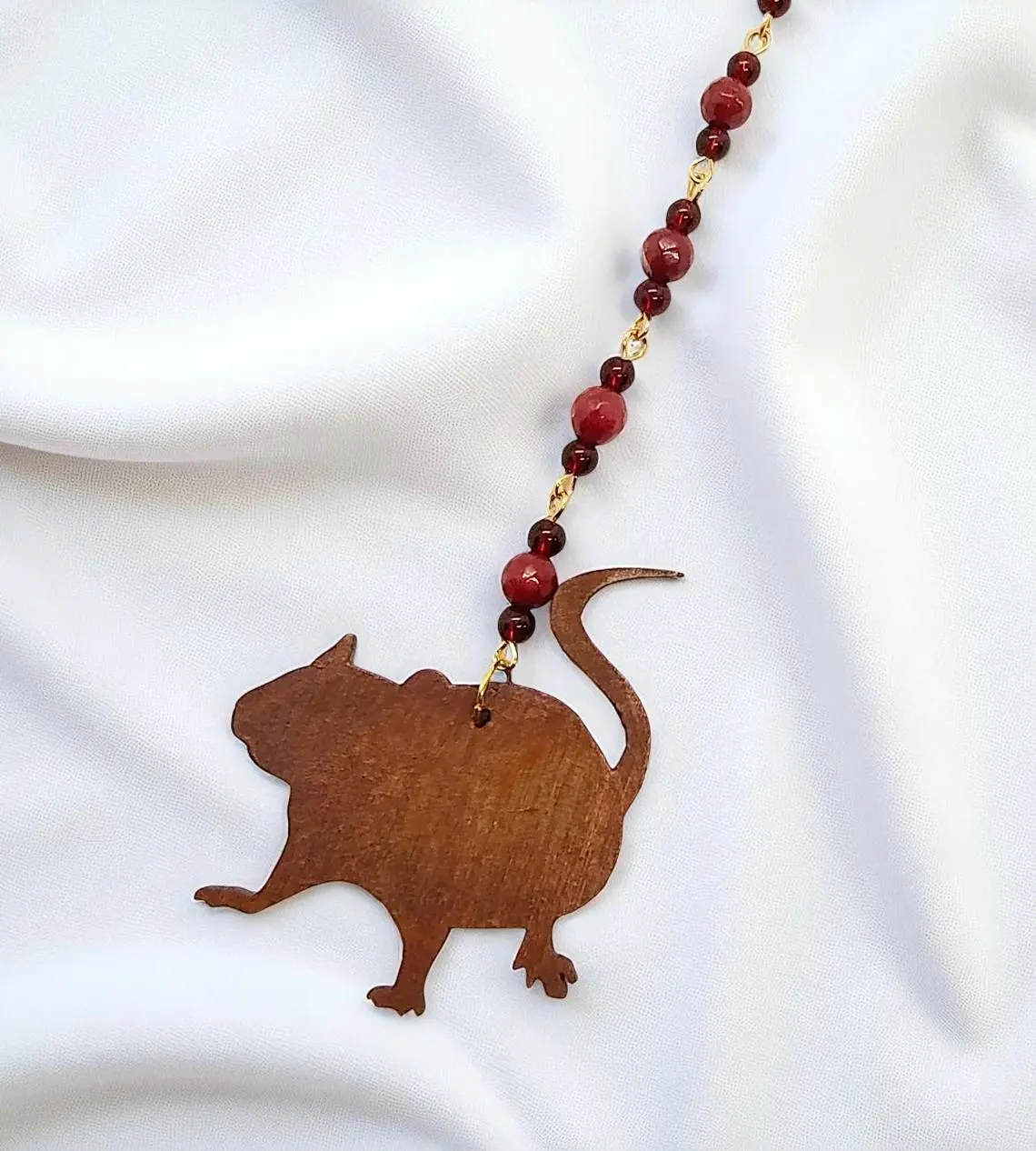 Red Chalcedony & Garnet Gemstone Fancy Rat Rearview Mirror Car Charm 