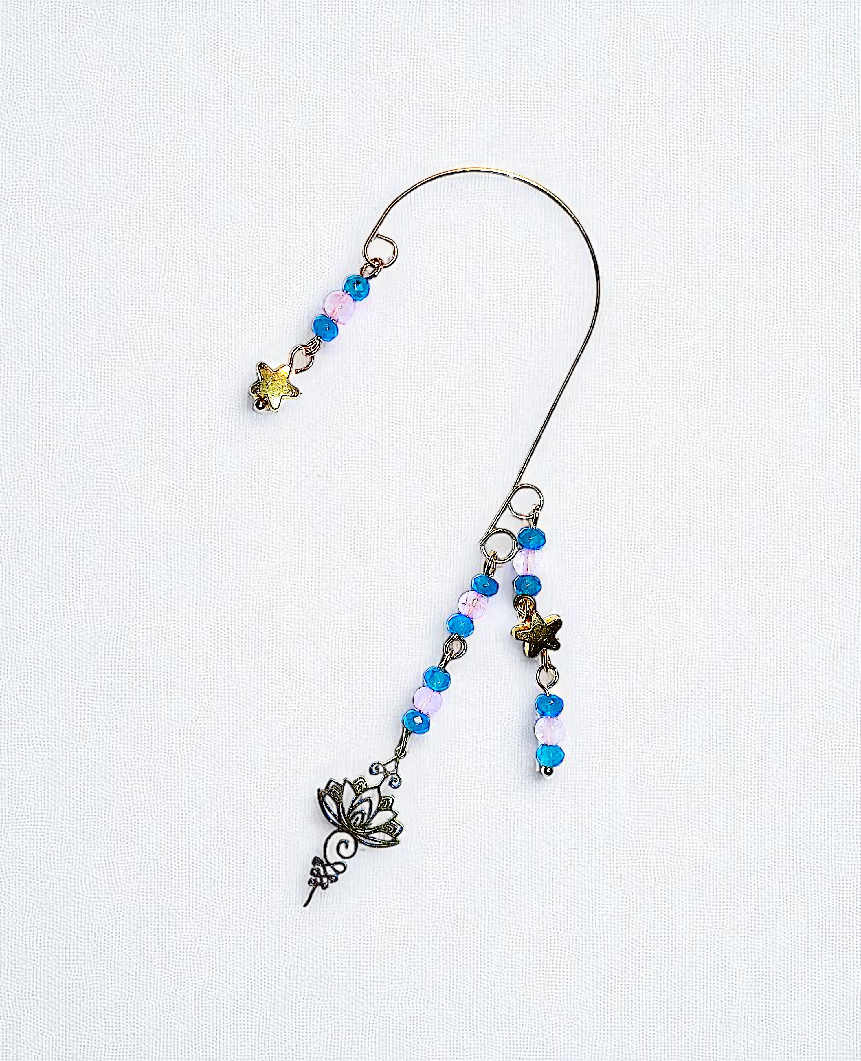 Gold Celestial Lotus & Pink Quartz and Blue Apatite Gemstone Ear Cuff Wrap