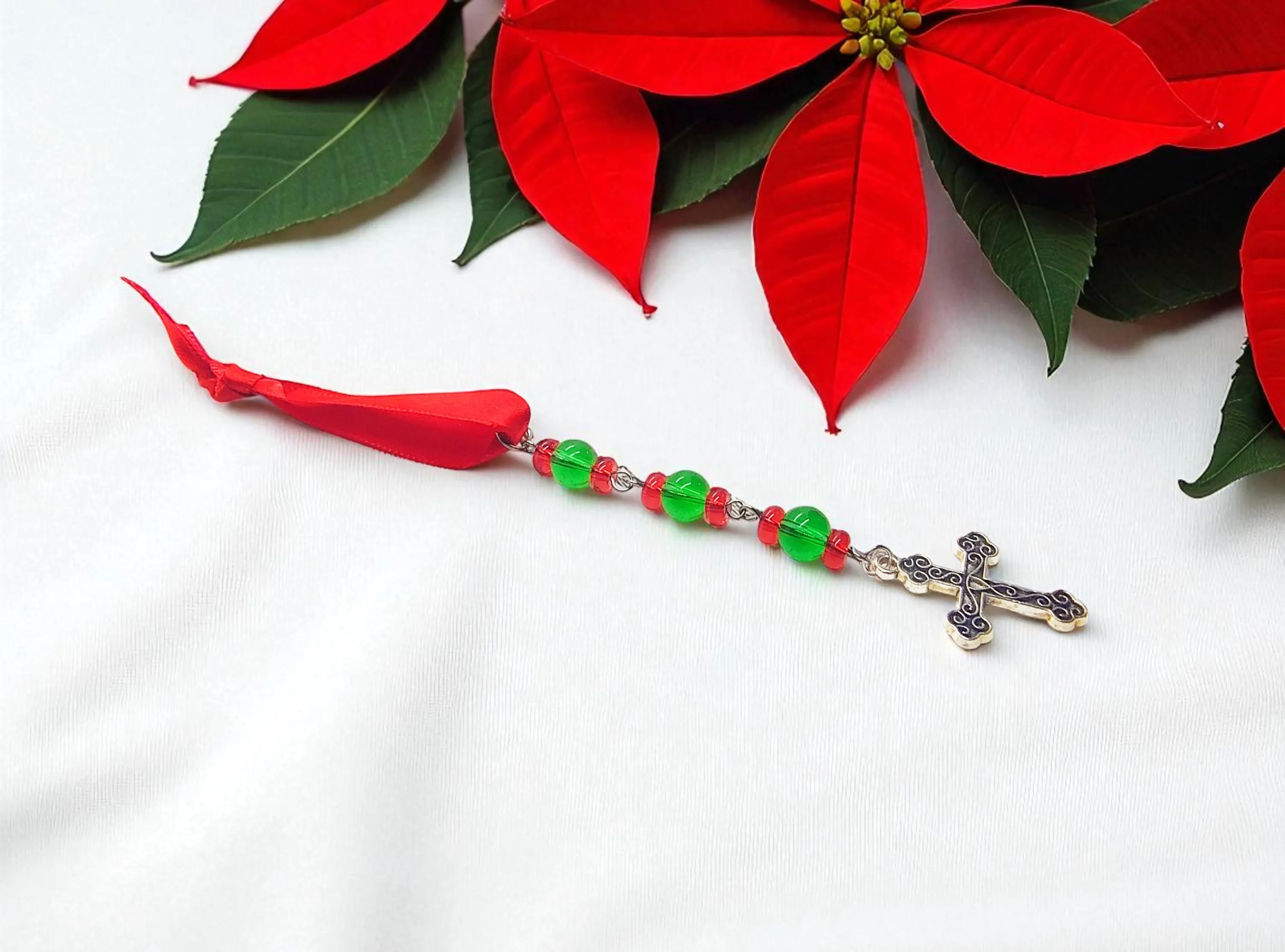 Beaded Christian Cross Holiday Icicle Ornament 