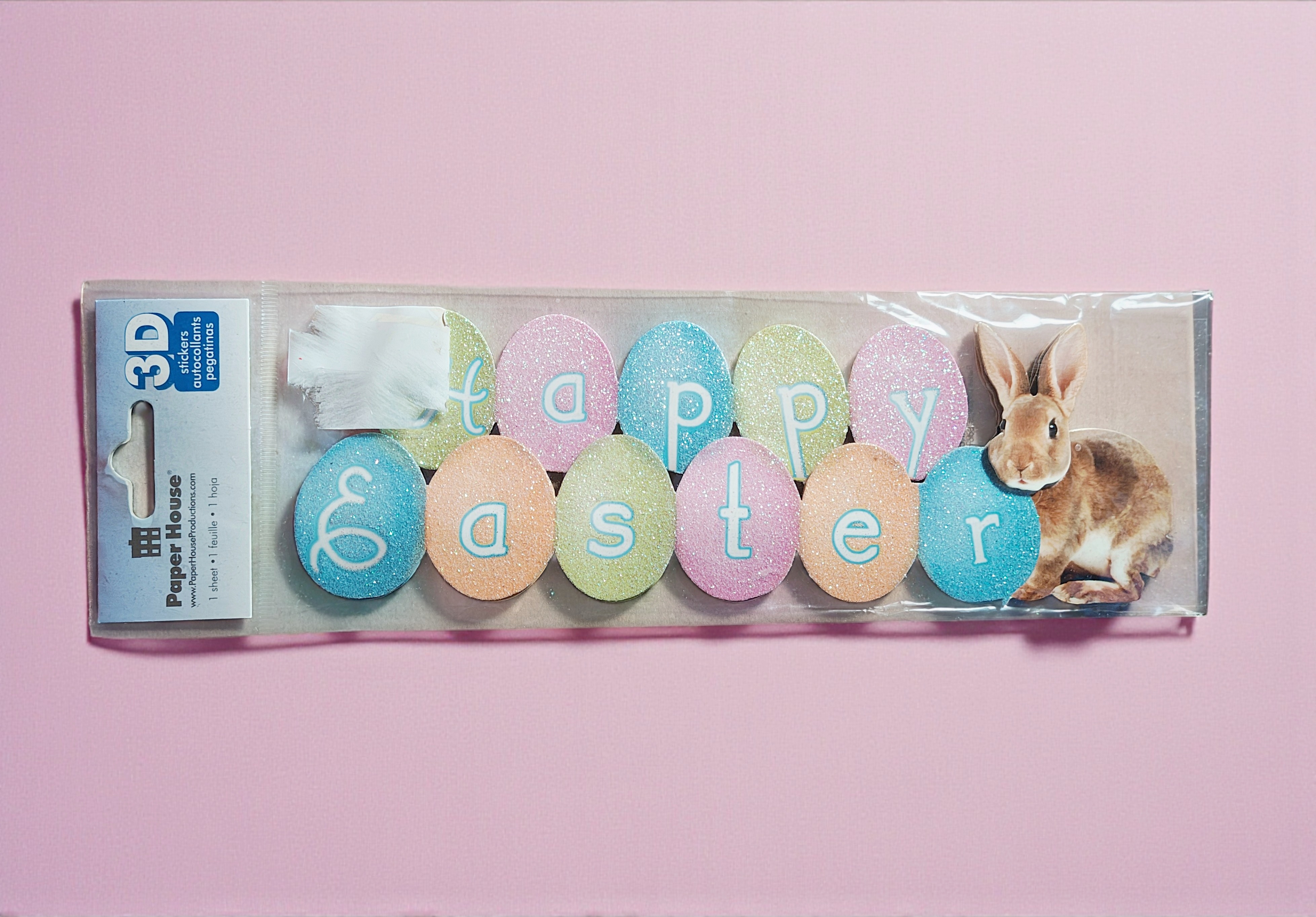 Large 3D Happy Easter Bunny Glitter Sticker Embellishment