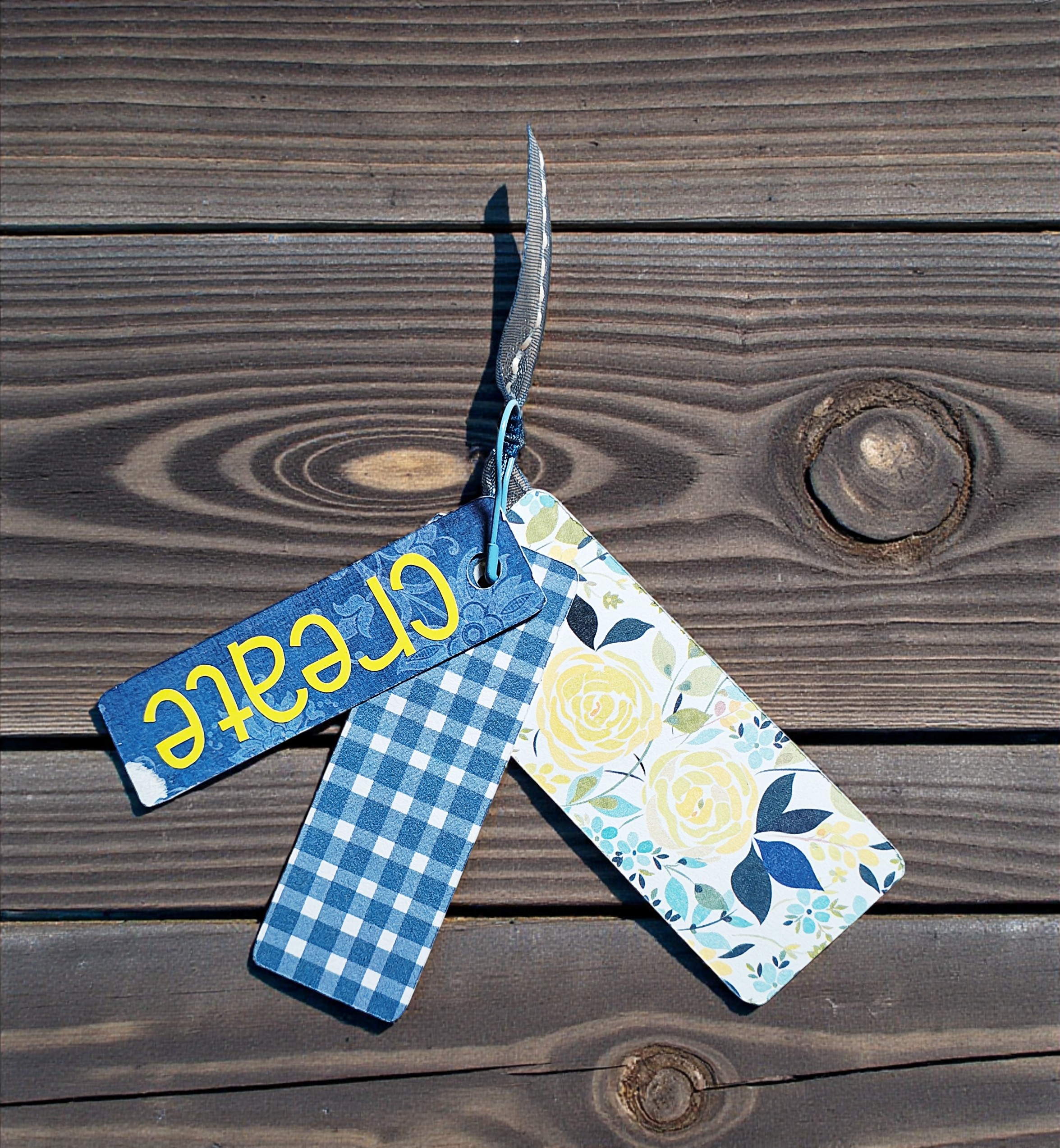 Shabby Chic Blue & Yellow Junk Journal Tags Ephemera - Set of 5