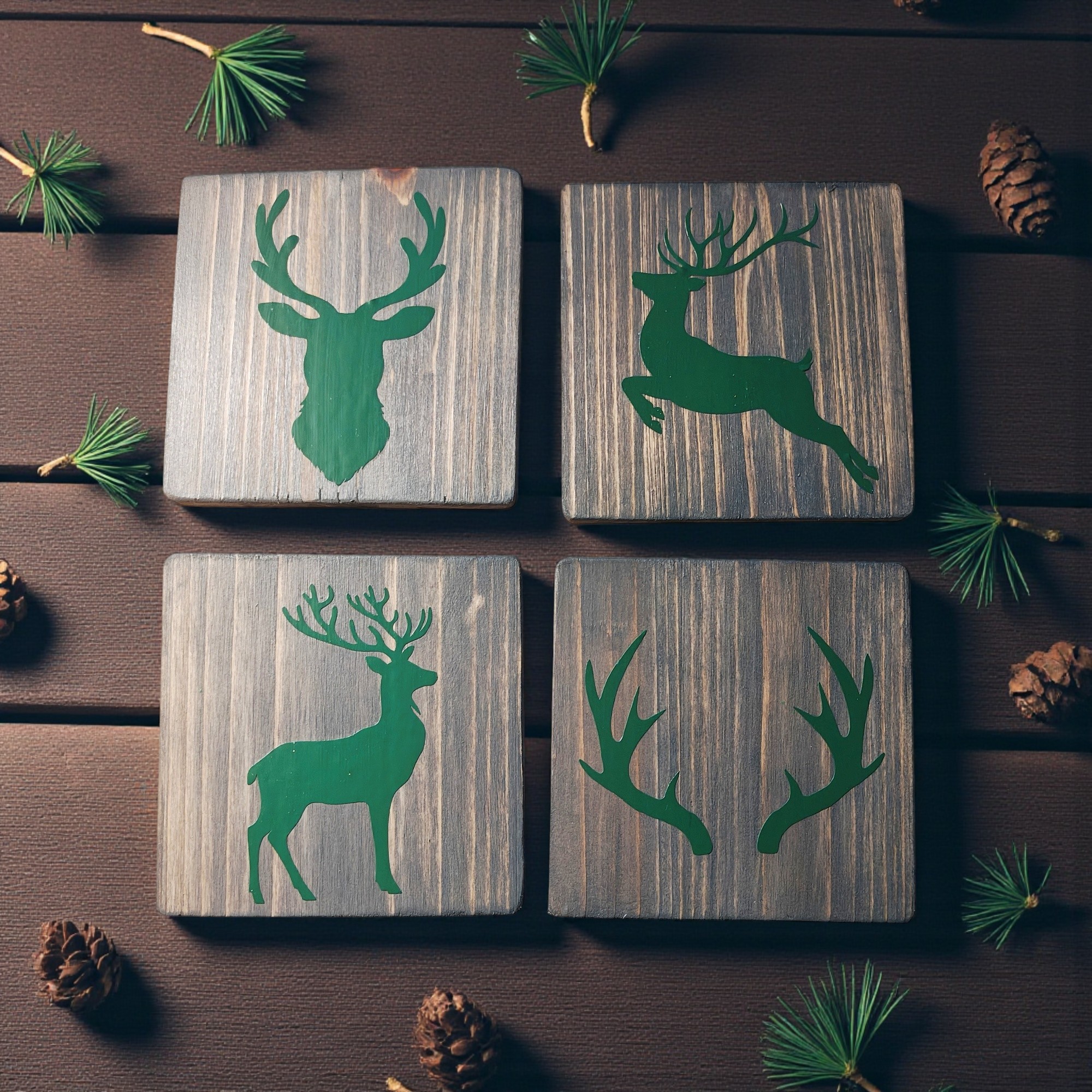 Rustic Deer & Antler Coaster Set - Set of 4