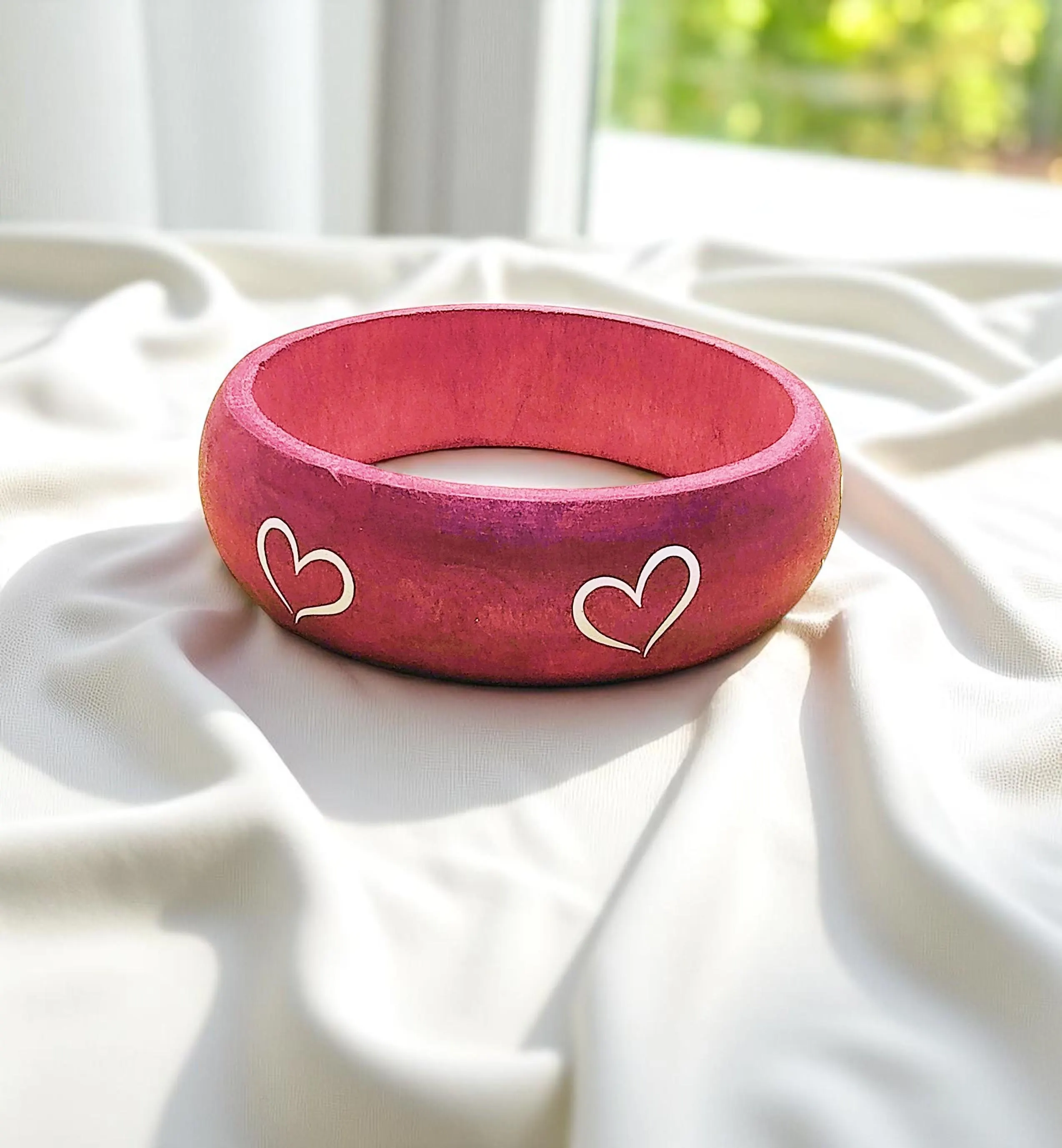 Hand Painted Wooden Love & Hearts Bangle Bracelet 