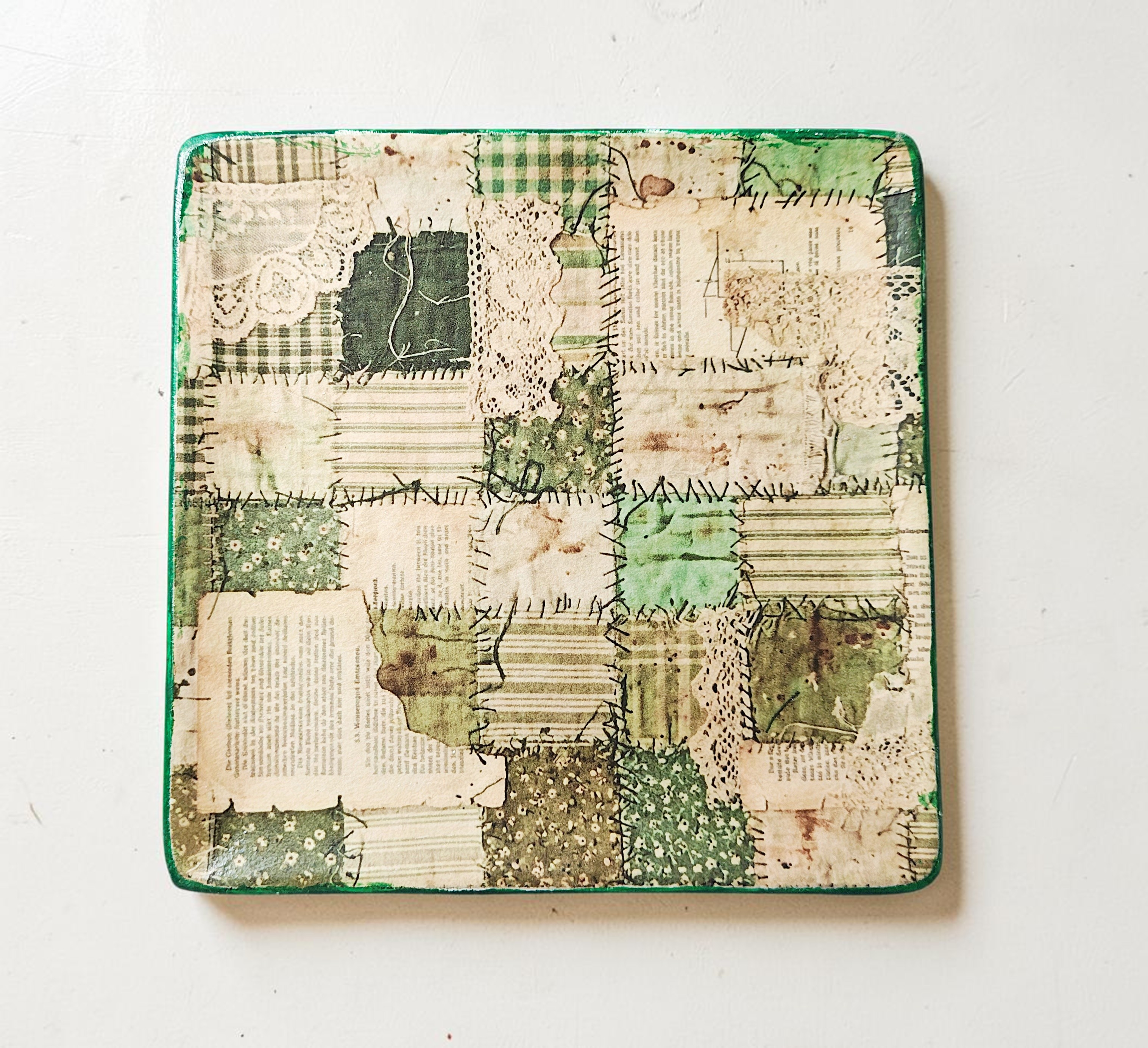 Handmade Vintage-Inspired Green Patchwork Trinket Ring Dish