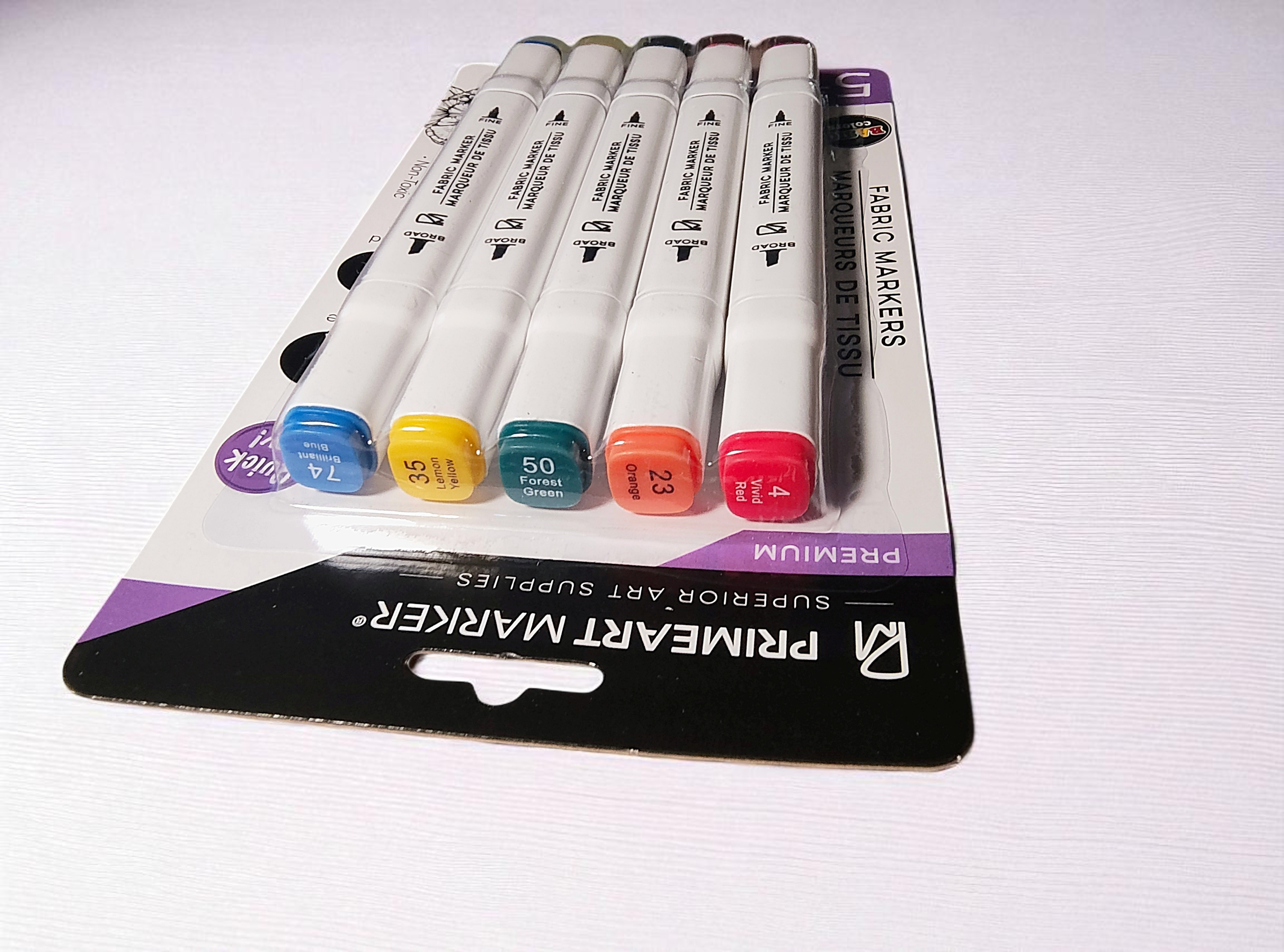 PrimeArt Fabric Markers, Fine & Broad Tips, Basic Colors