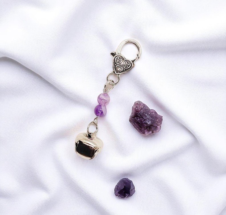 Amethyst Gemstone with Bell Pet Collar Charm Tag