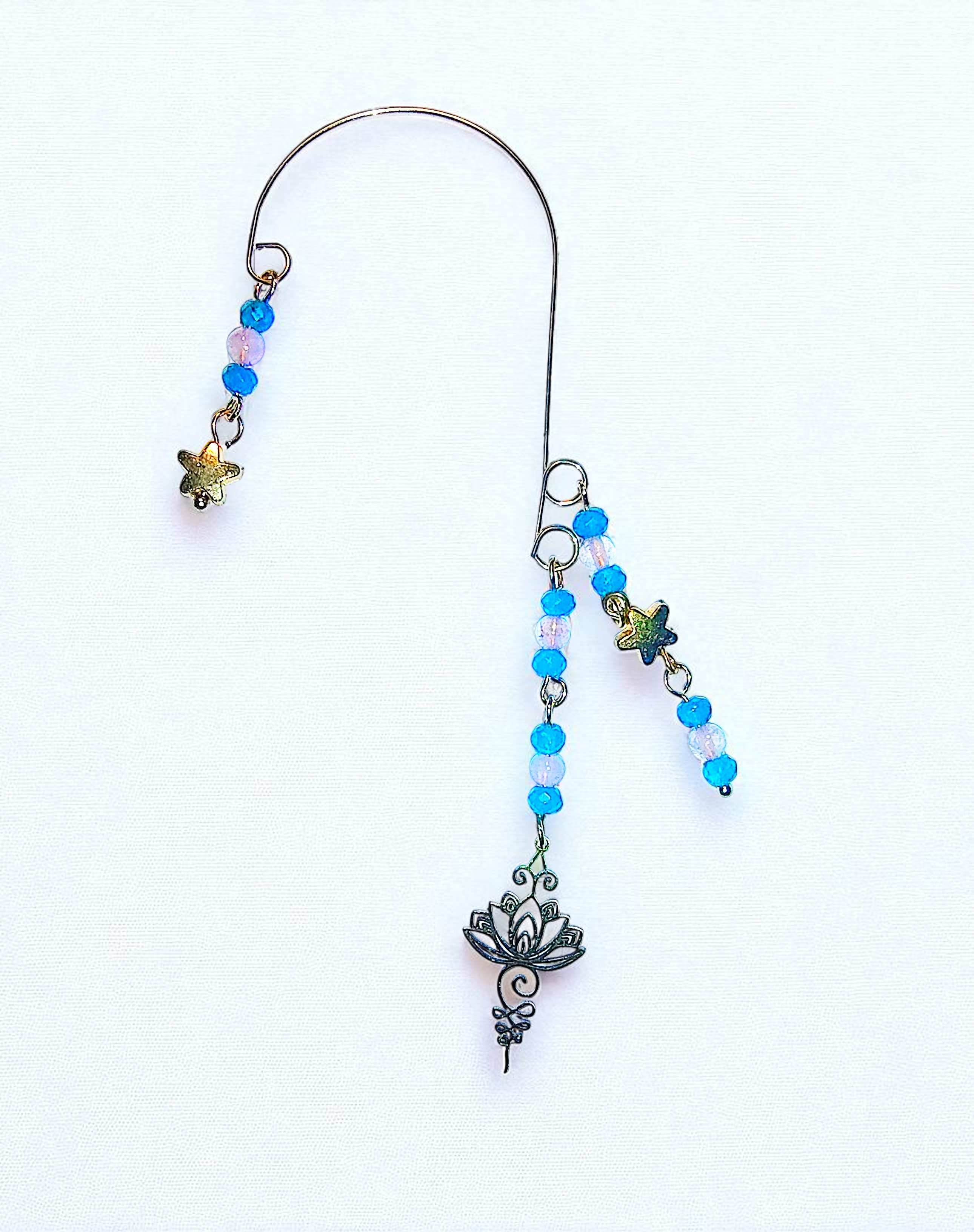 Gold Celestial Lotus & Pink Quartz and Blue Apatite Gemstone Ear Cuff Wrap