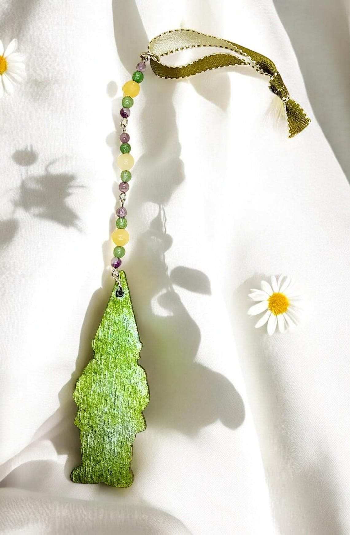 Handcrafted Gemstone Beaded Gnome Accent Ornament 