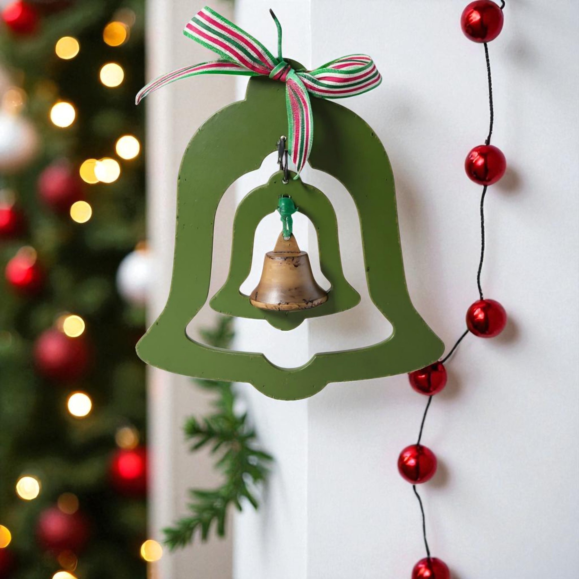 Hanging Wooden Bell Christmas Decoration 