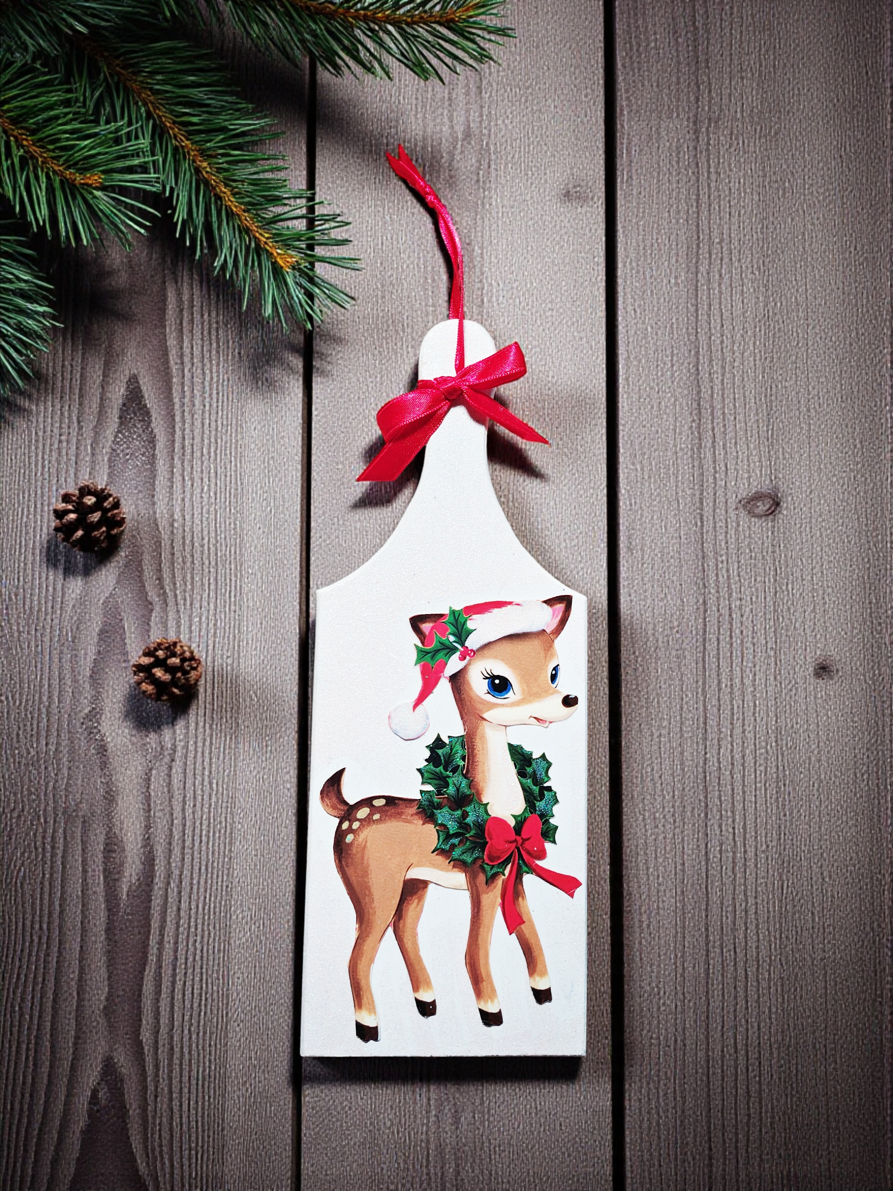 Small Wooden Glittery Christmas Reindeer Cutting Board