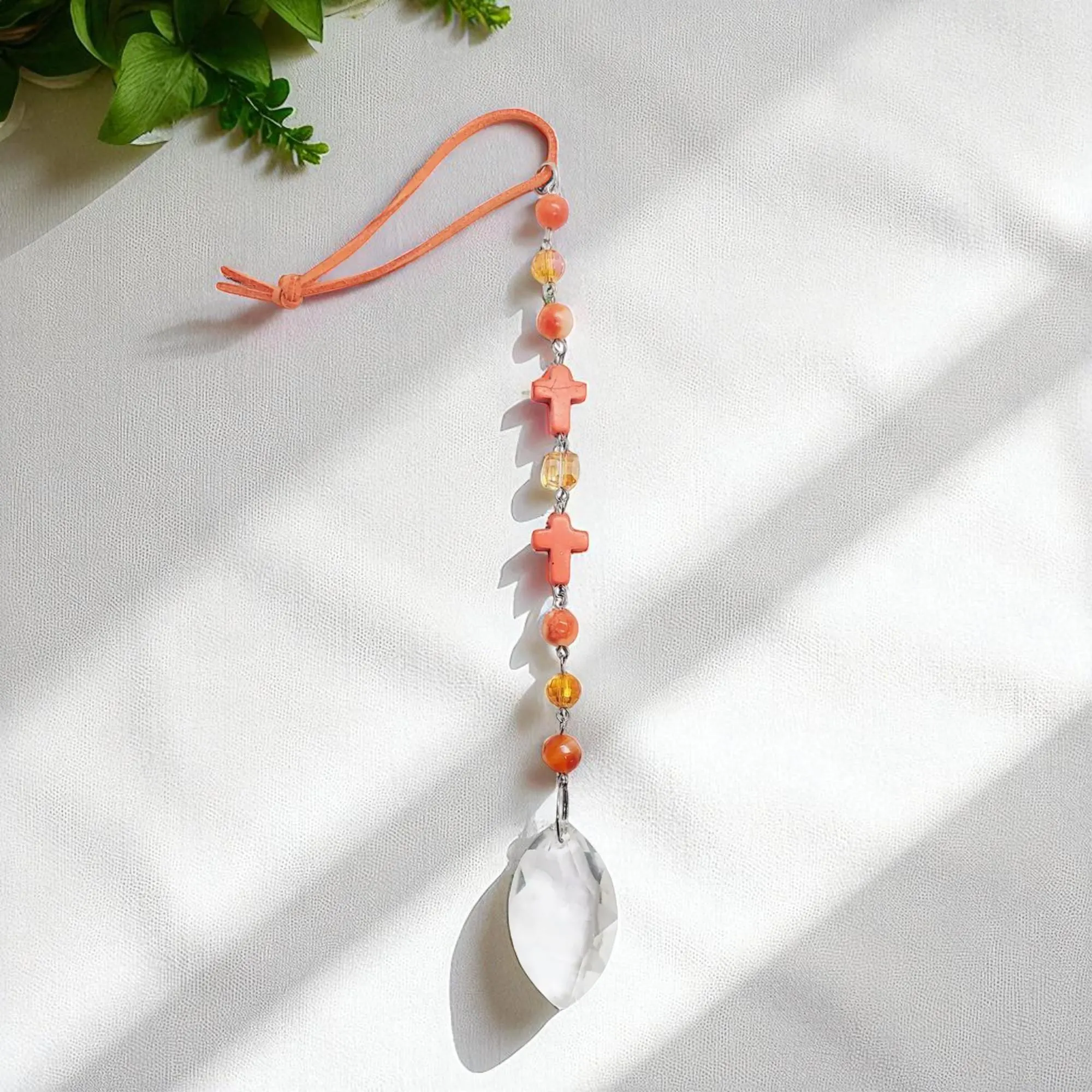 Hanging Beaded Christian Cross Gemstone Sun Catcher