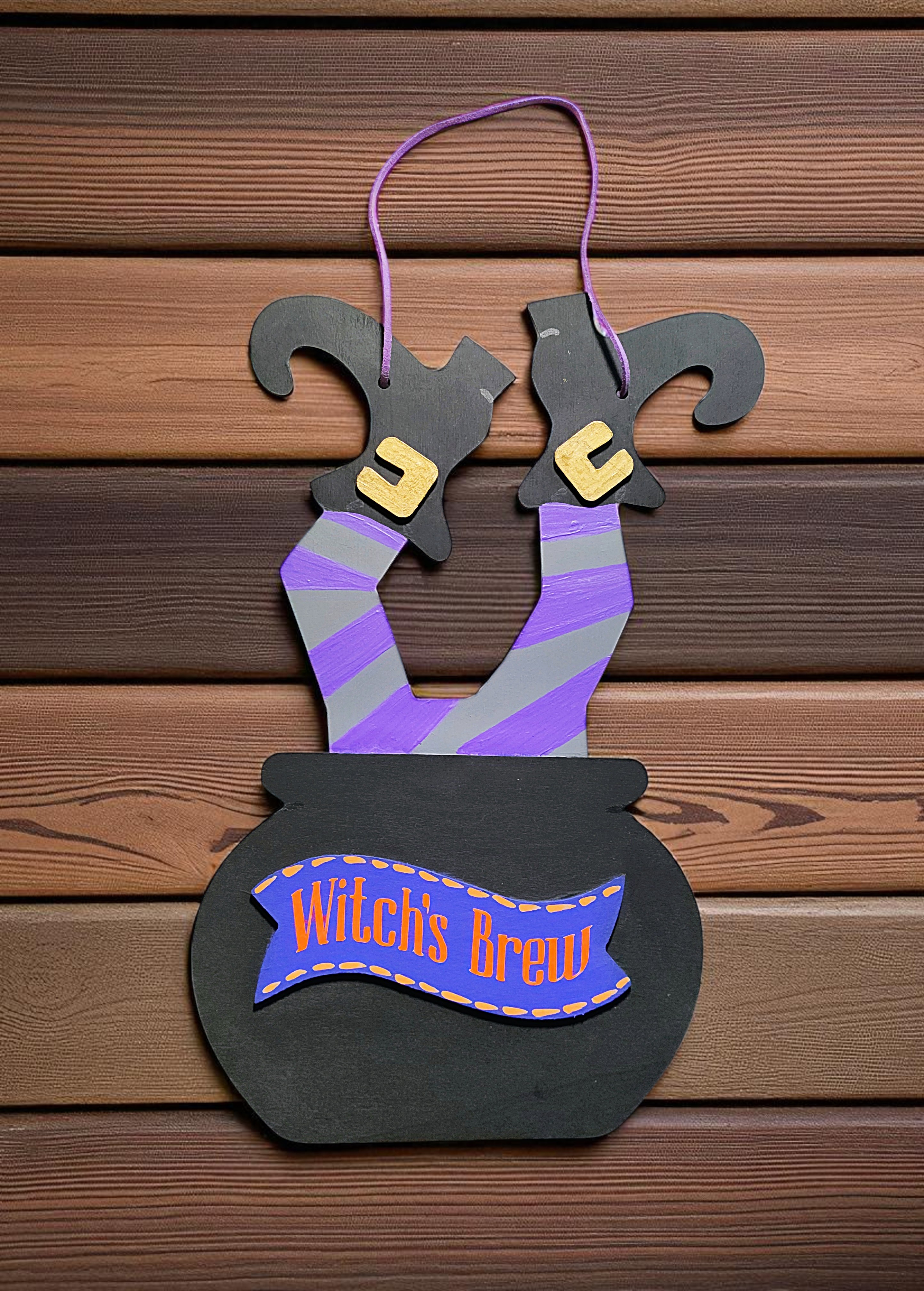 Wooden Witch's Brew Halloween Door Hanger