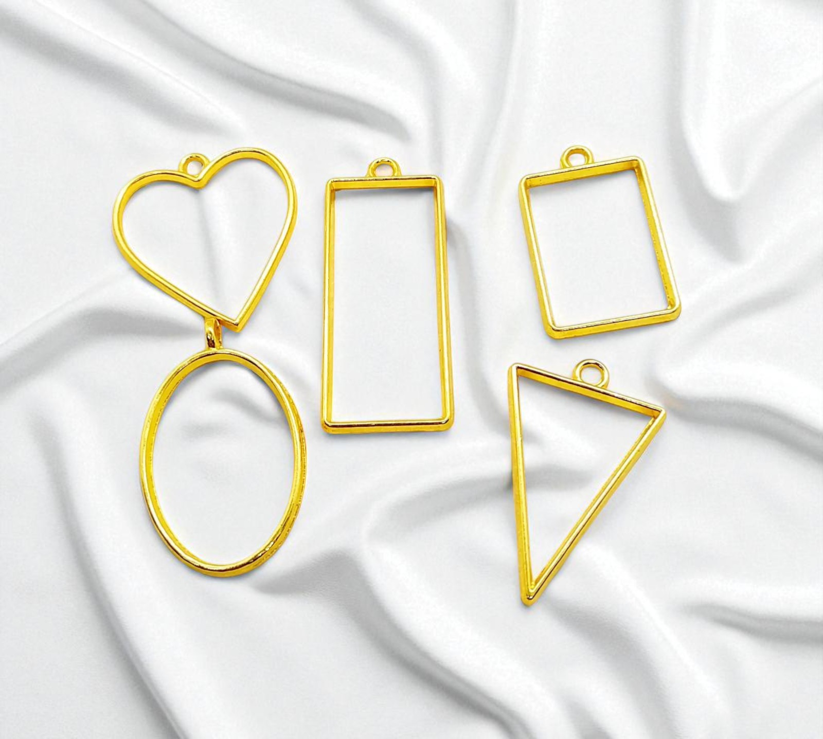 Gold Open Bezels for Resin, Hollow Blank Pendants, Blank Frame Charms, Resin Mold - 15 pieces