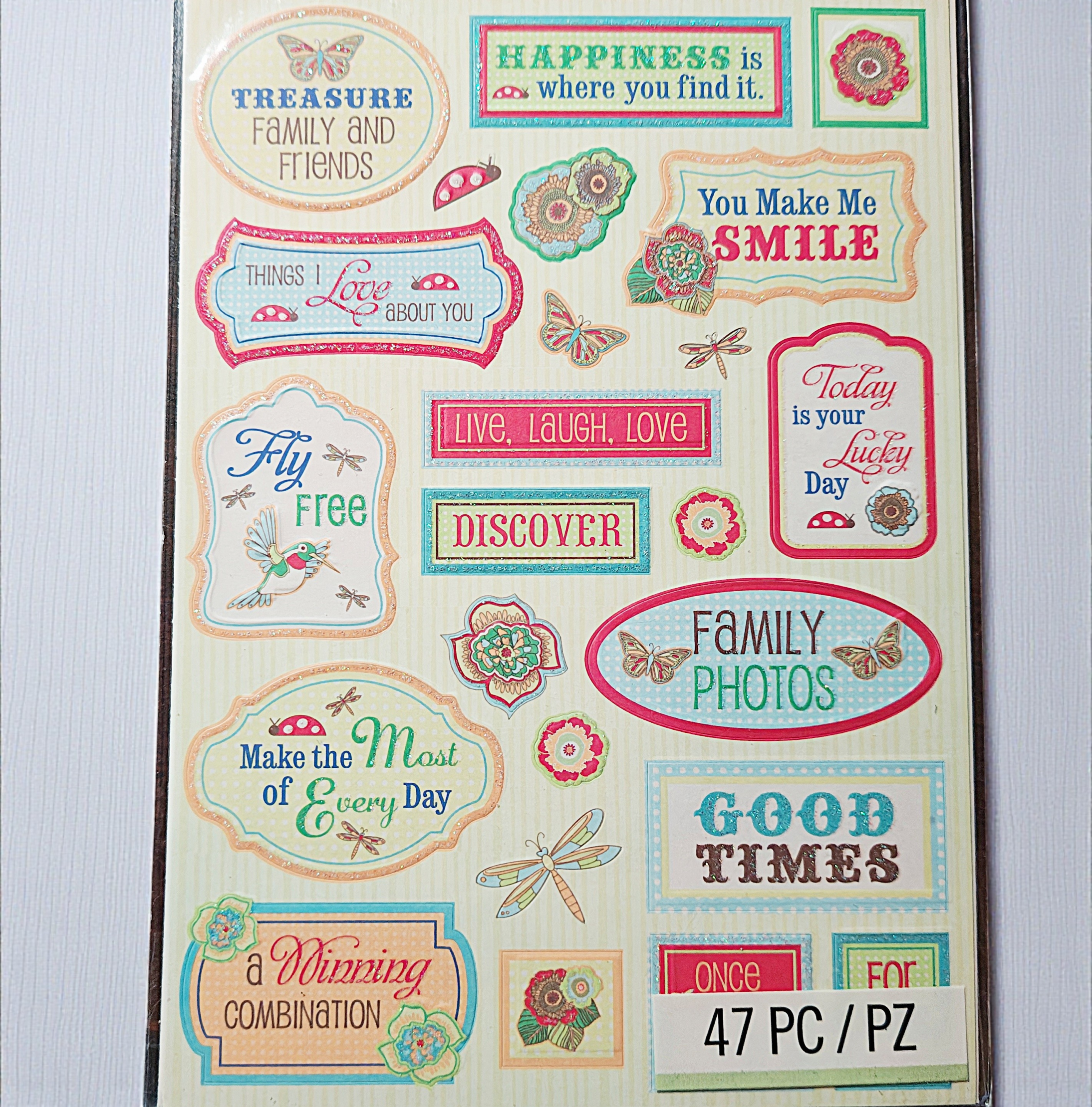 K&Company Eliza Embossed Sentiment Stickers – Inspirational Labels and Quotes, 47 Pcs
