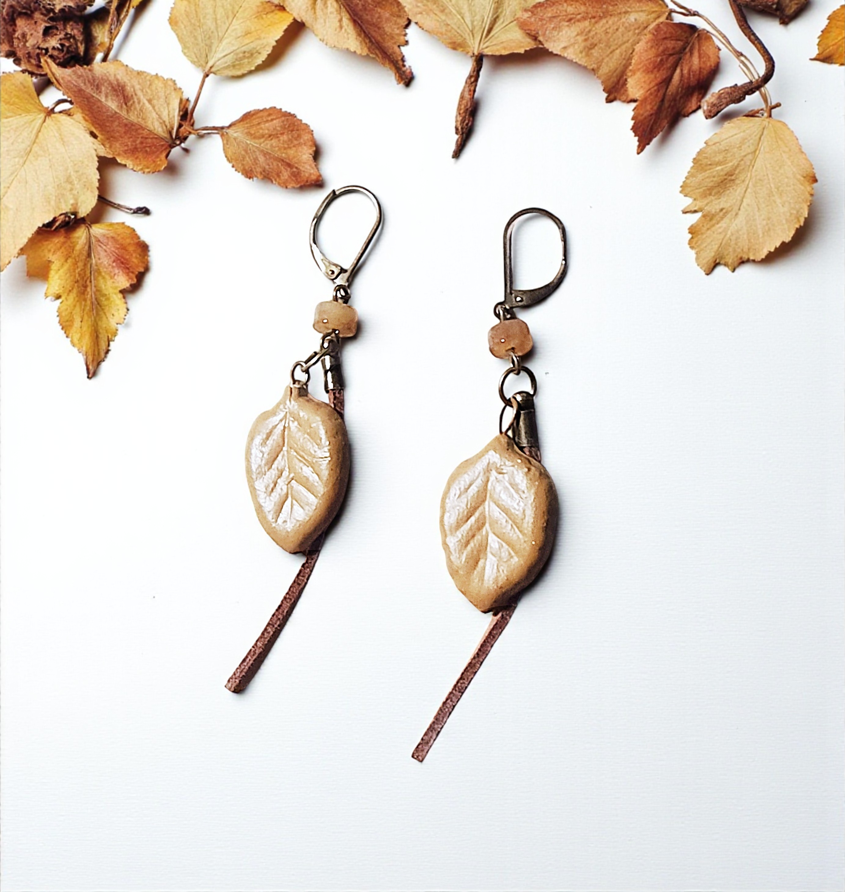 Bronze Autumn Leaf, Gemstone, & Suede Jewelry Set
