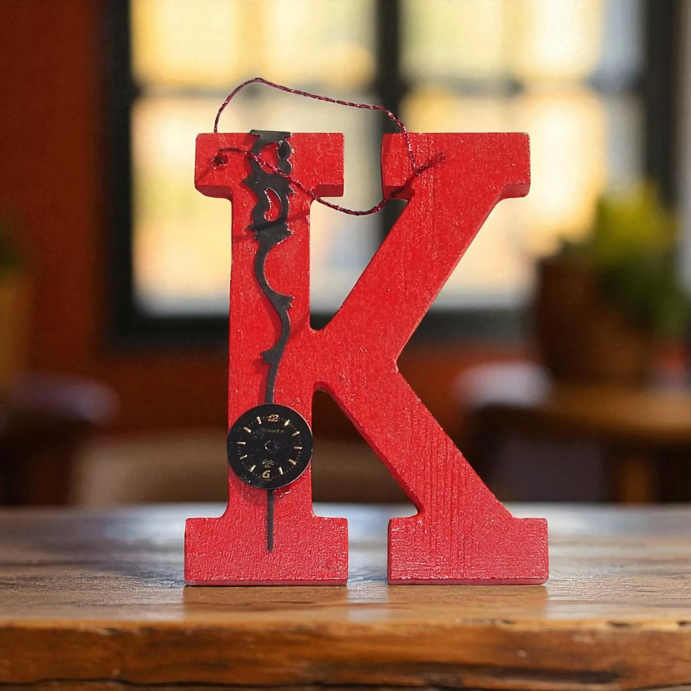 Handcrafted Wooden Letter Initial K Ornament 