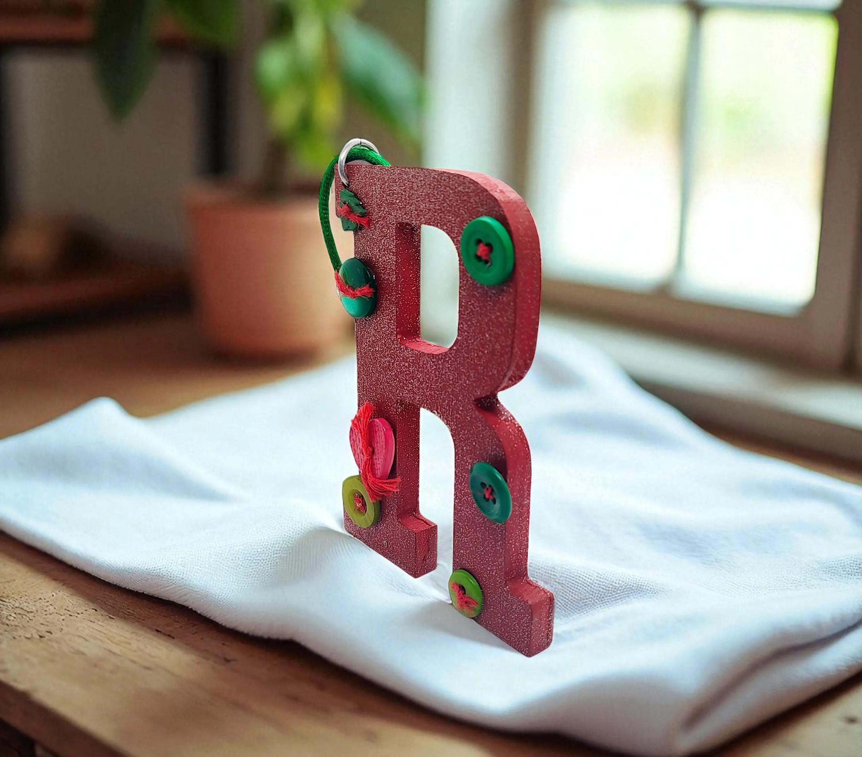 Handcrafted Wooden Letter Initial R Ornament 