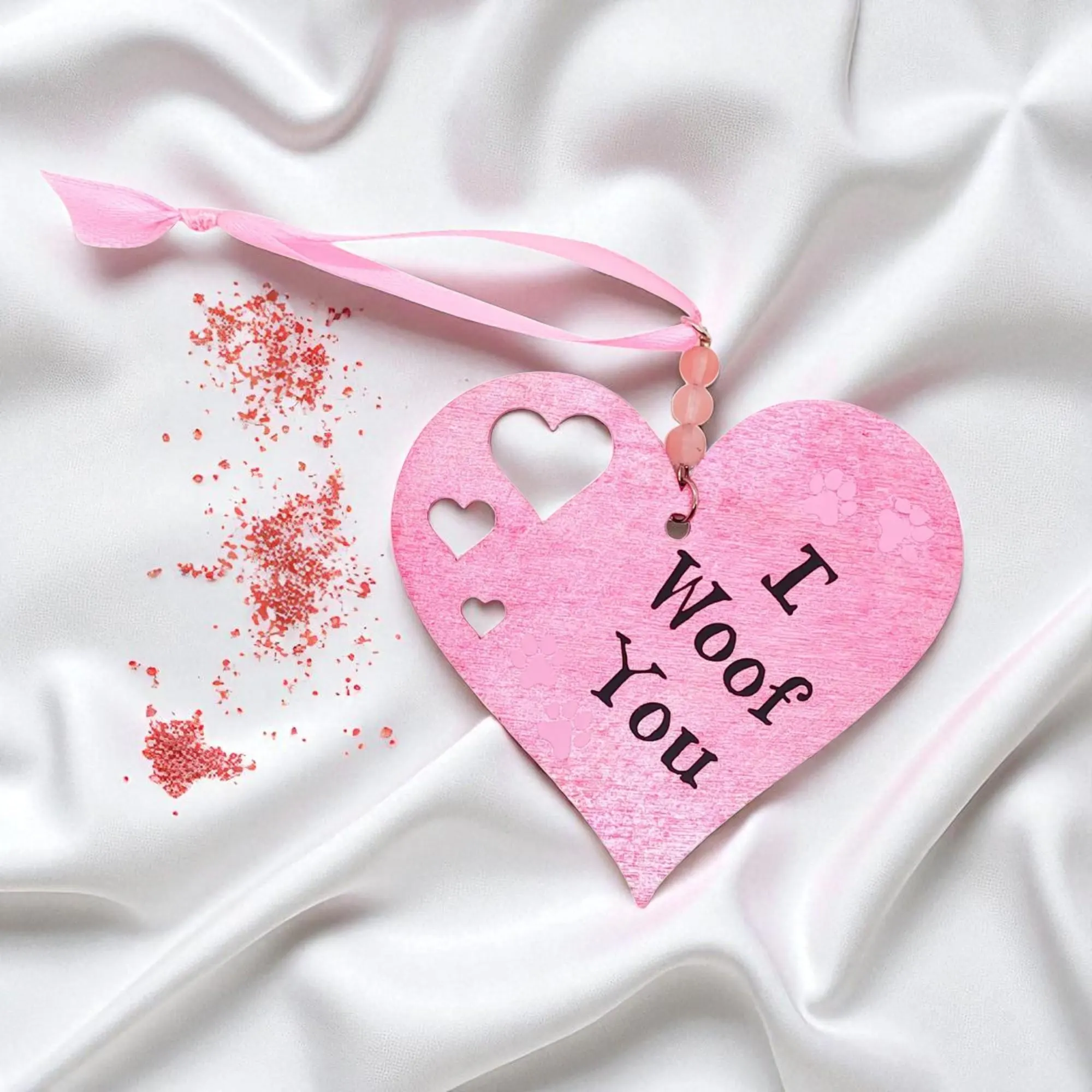 I Woof You Dog Heart Shaped Hanging Accent Ornament 