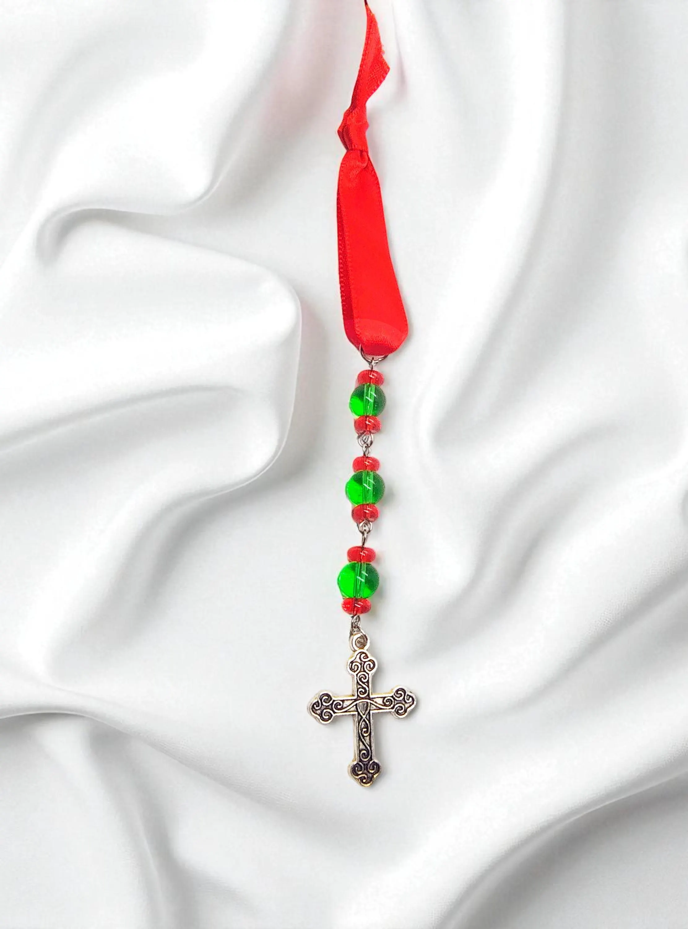 Beaded Christian Cross Holiday Icicle Ornament