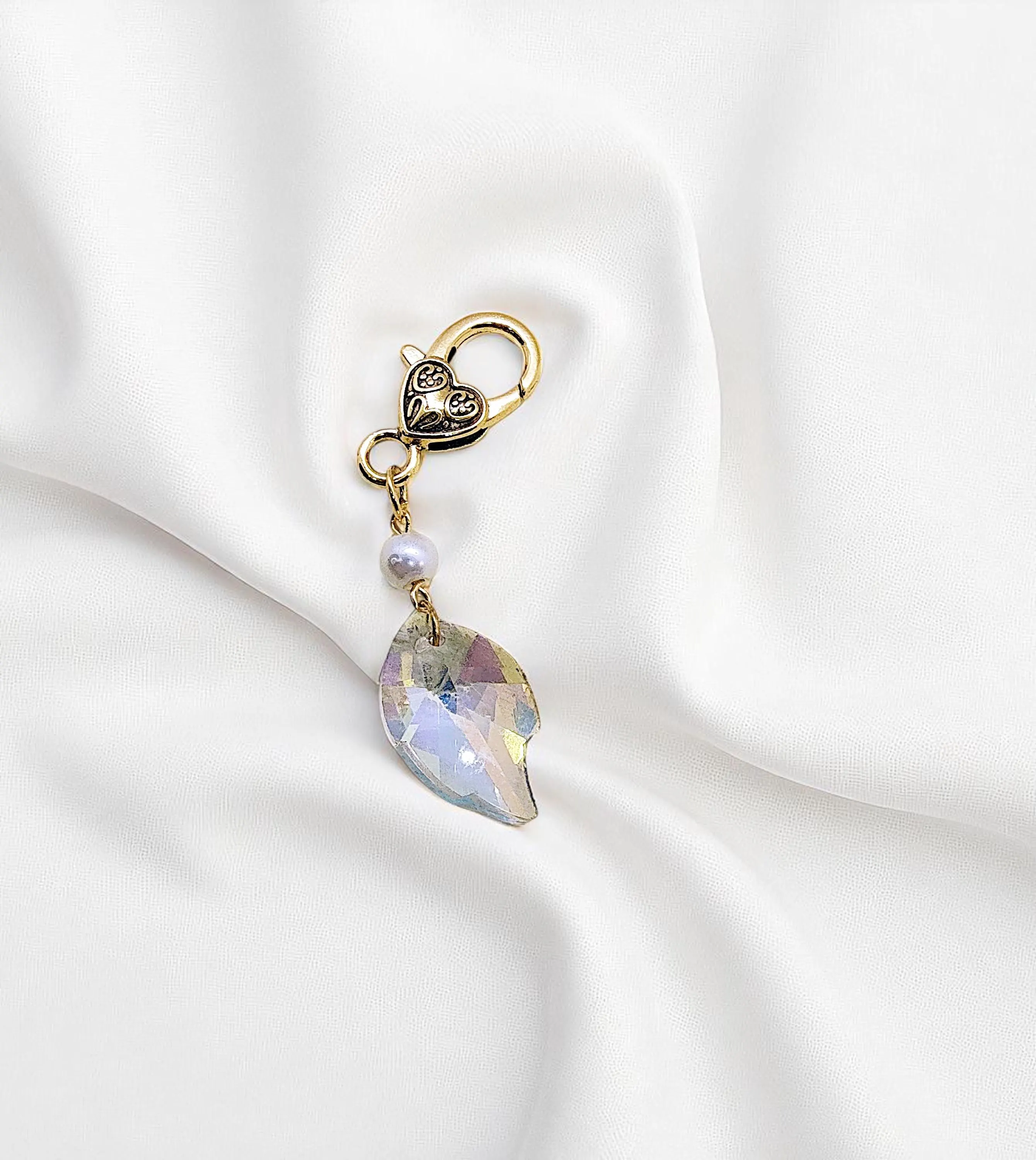 Golden Pearl & Crystal Leaf Pet Collar Charm Tag