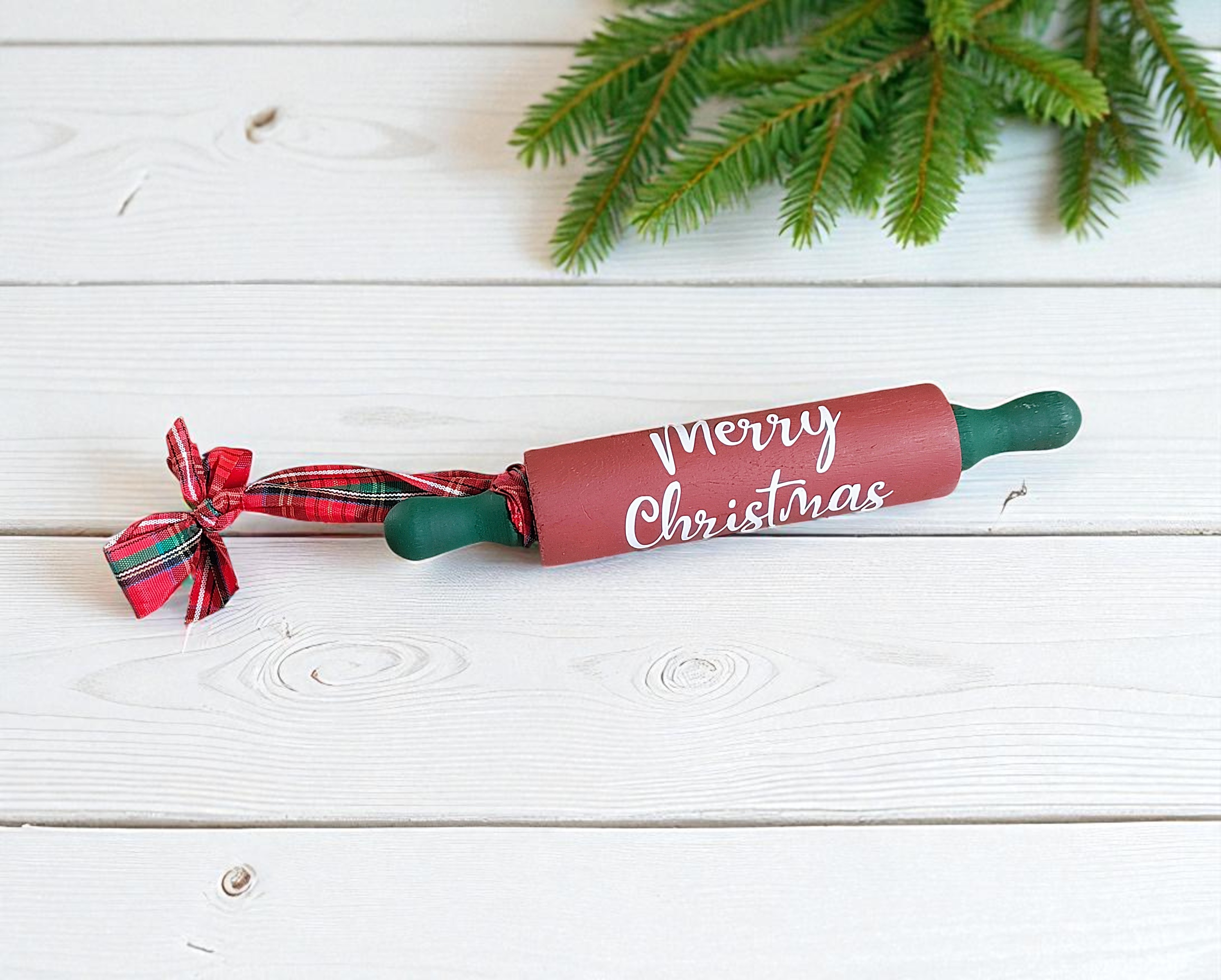 Wooden Kitchen Merry Christmas Rolling Pin Ornament