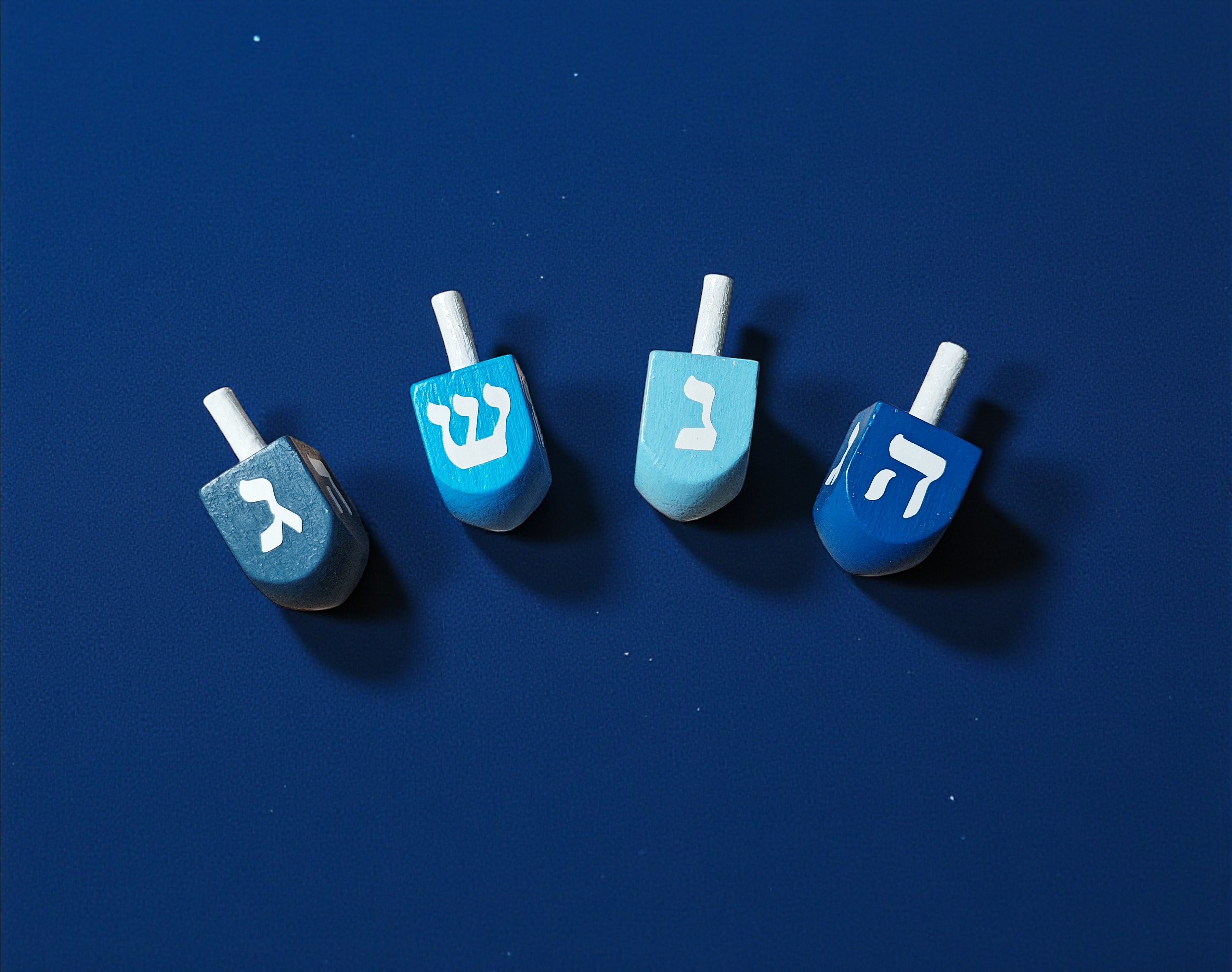 Hand Painted Wooden Blue Hanukkah Dreidel Game Set