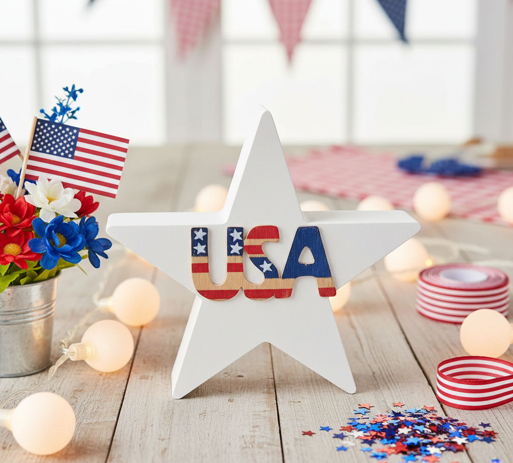 Patriotic Wooden Star Shelf Sitter