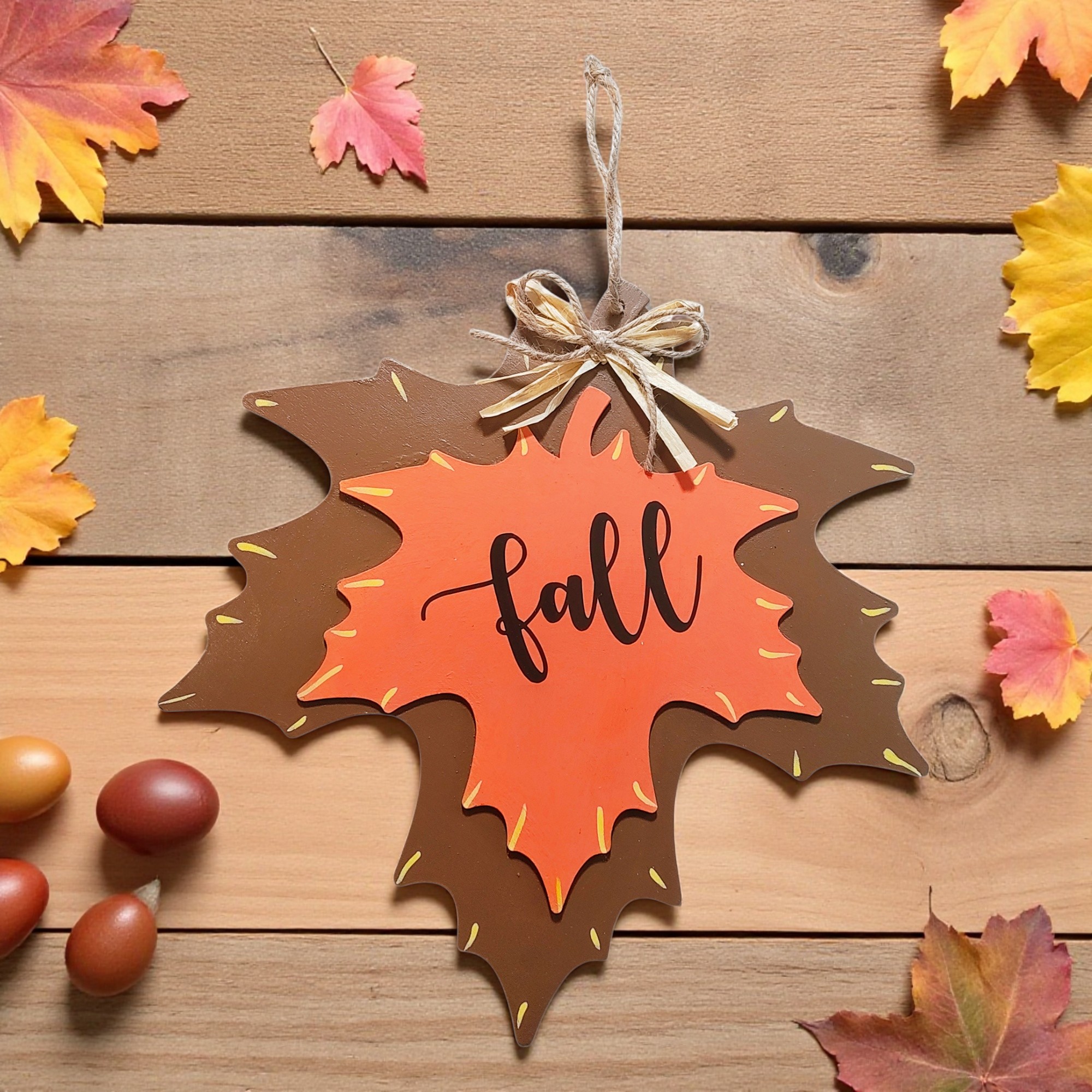 Rustic Wooden Fall Maple Leaves Door Hanger