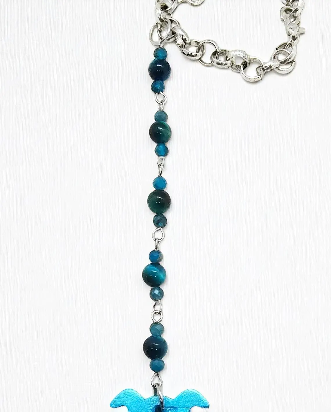 Blue Dog Angel and Beaded Gemstone Hanging Rearview Mirror Car Charm - New Car Gift 