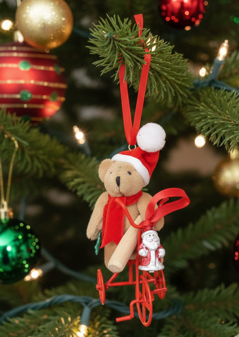 Teddy Bear on Tricycle Holiday Ornament