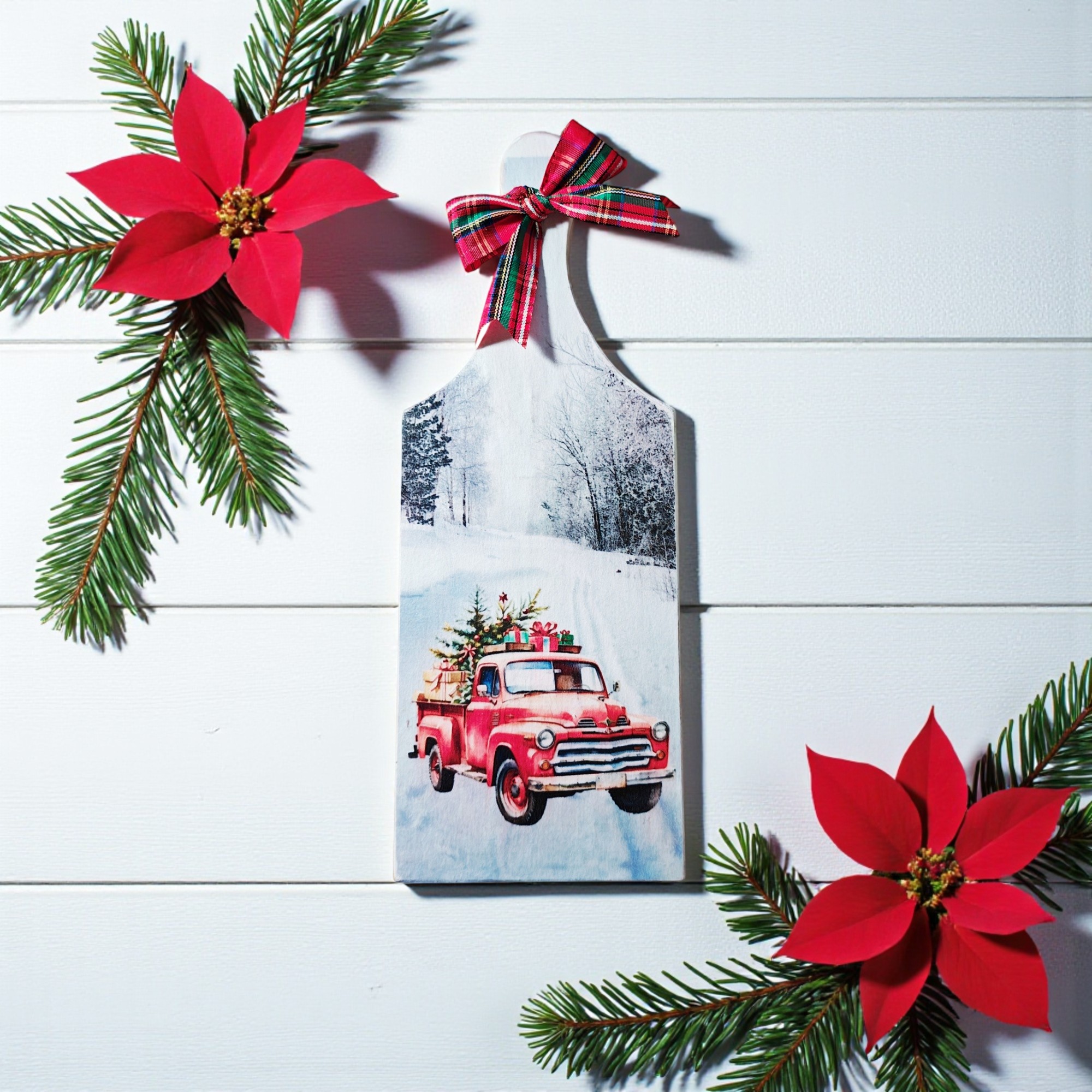 Small Wooden Christmas Truck Scene Cutting Board