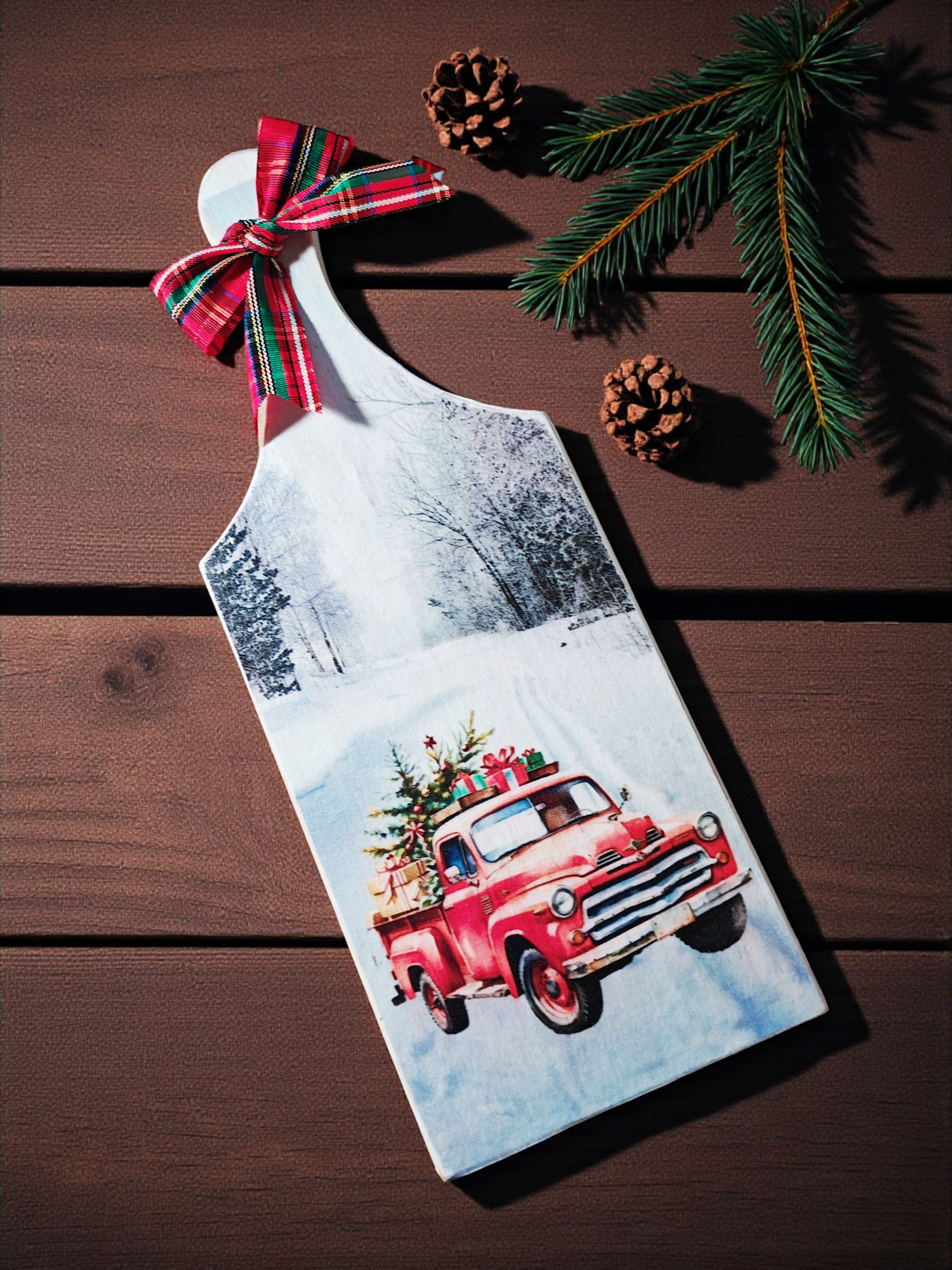 Small Wooden Christmas Truck Scene Cutting Board