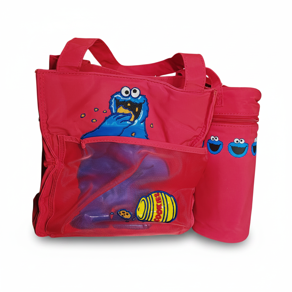 RARE Sesame Street Cookie Monster Insulated Diaper & Bottle Tote Bag Set with Bottle Holder