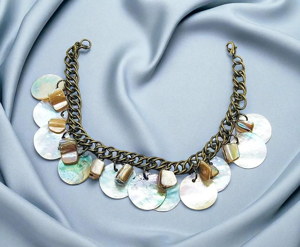 Bronze Mother of Pearl & Shell Charm Bracelet 