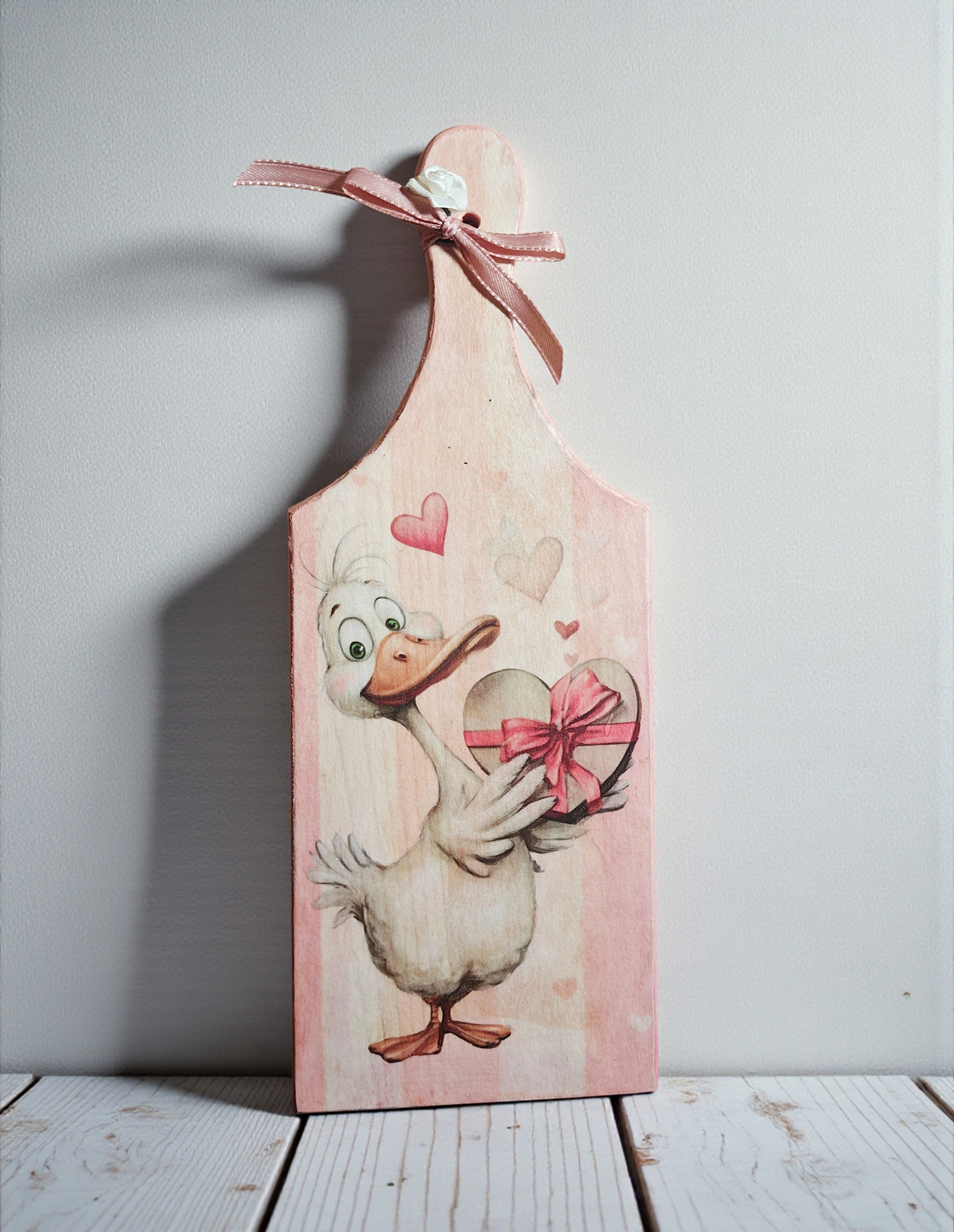 Small Wooden Valentine Goose & Hearts Cutting Board