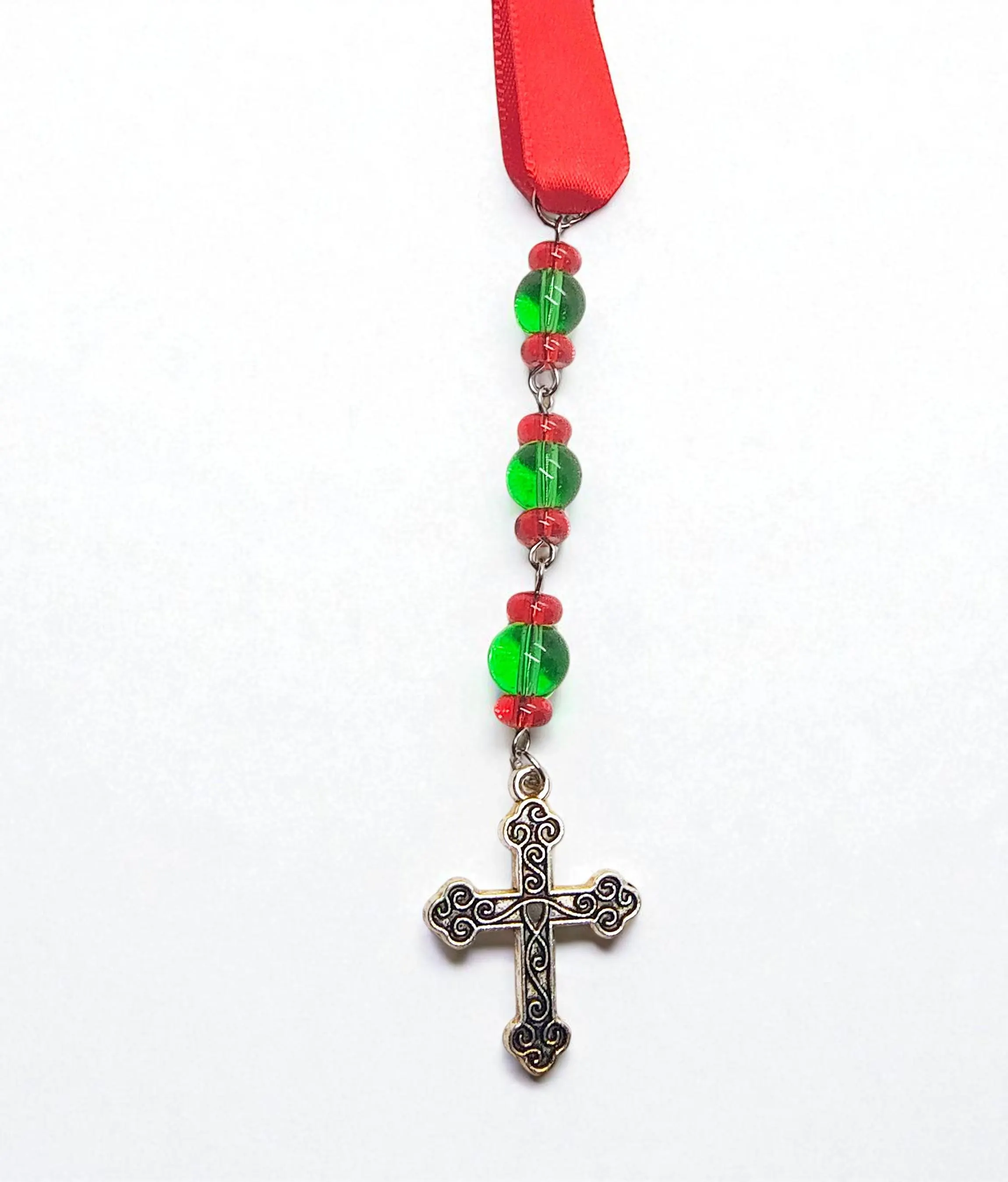 Beaded Christian Cross Holiday Icicle Ornament 