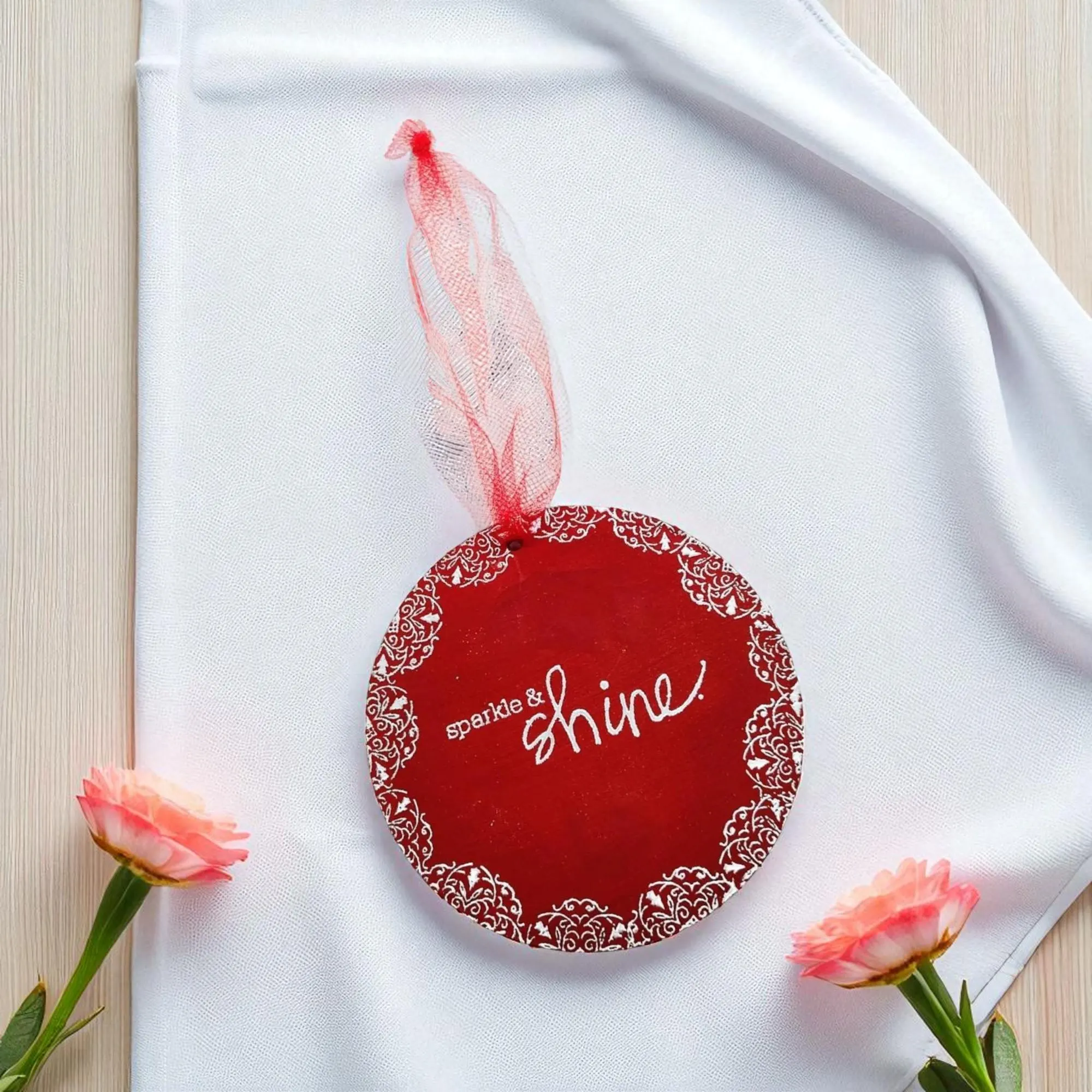 Red Sparkle & Shine Wooden Hanging Accent Ornament Decor 