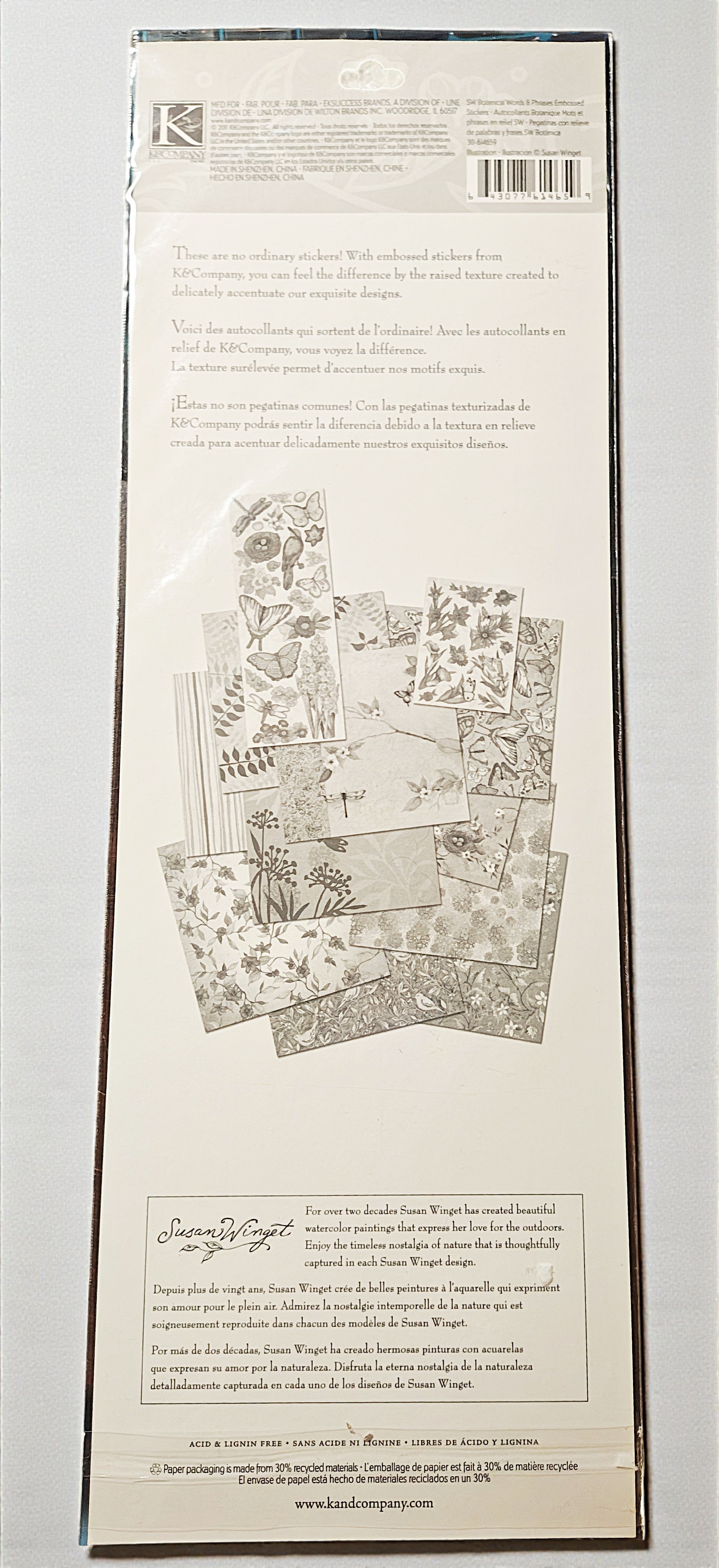 K&Company Susan Winget Embossed Stickers – Inspirational Floral Quotes, 24 Pieces
