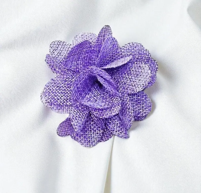 Purple Fabric Floral Brooch Pin 