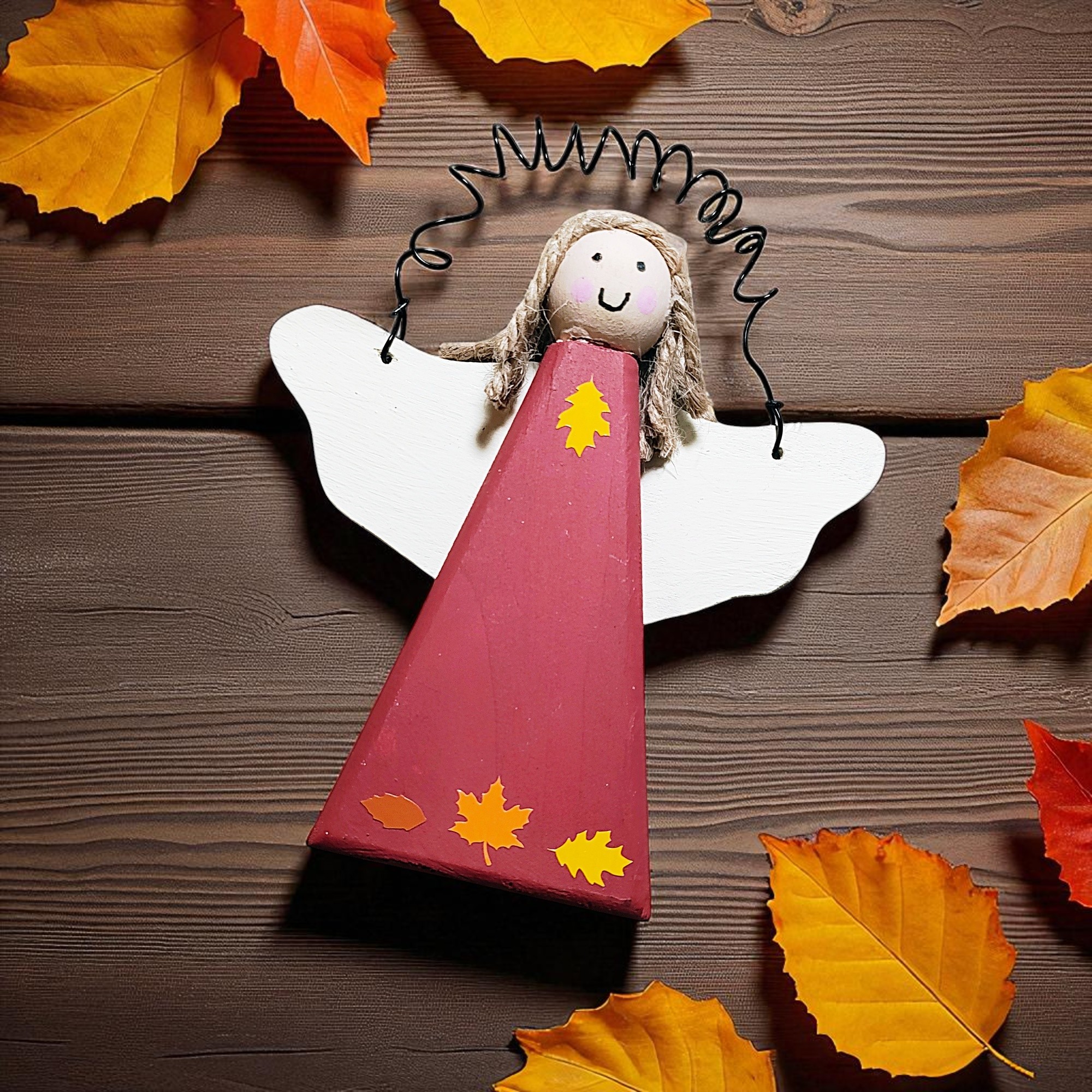Fall Wooden Angel Ornament