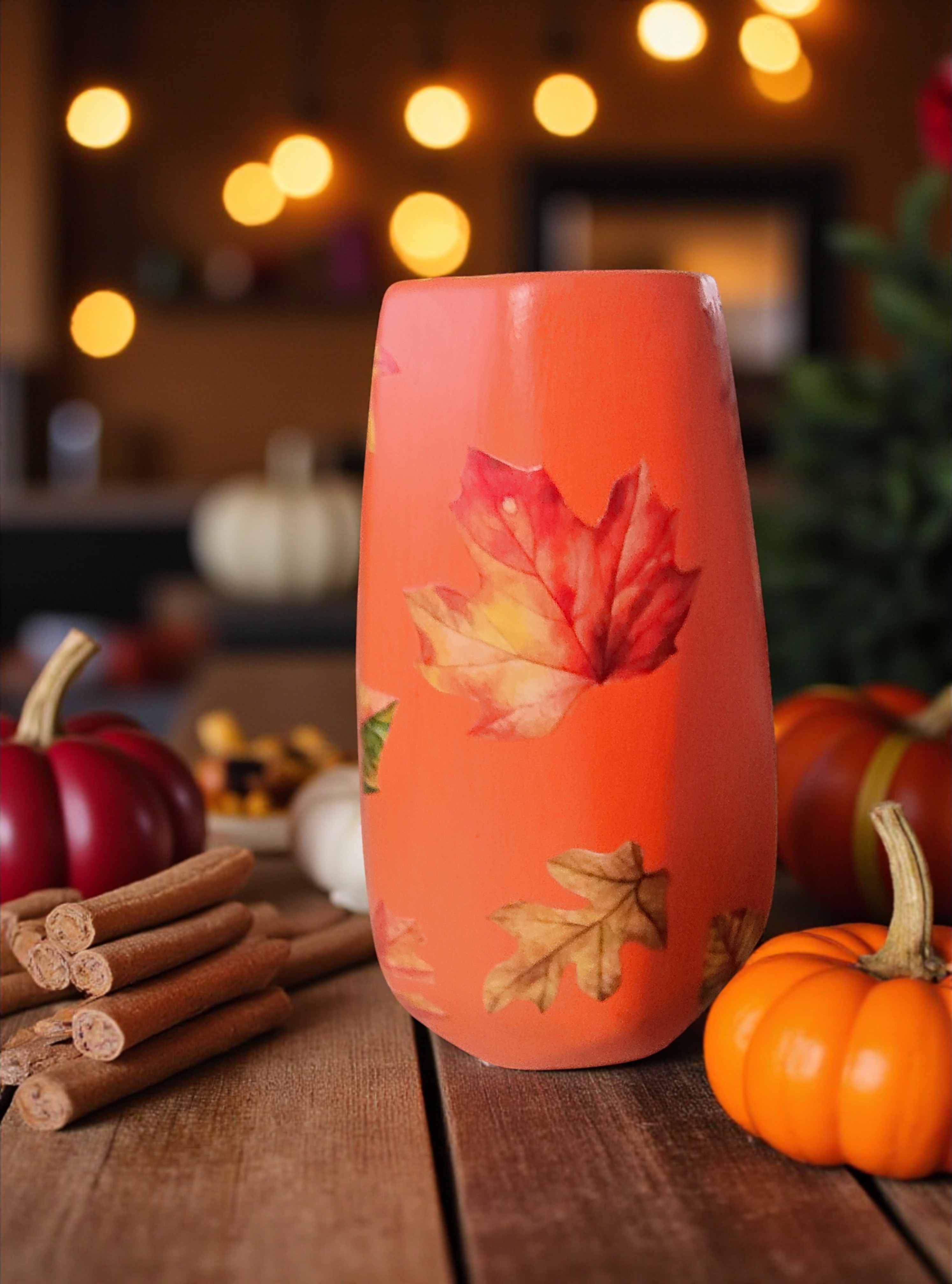 Small Cozy Orange Autumn Leaves Ceramic Flower Vase