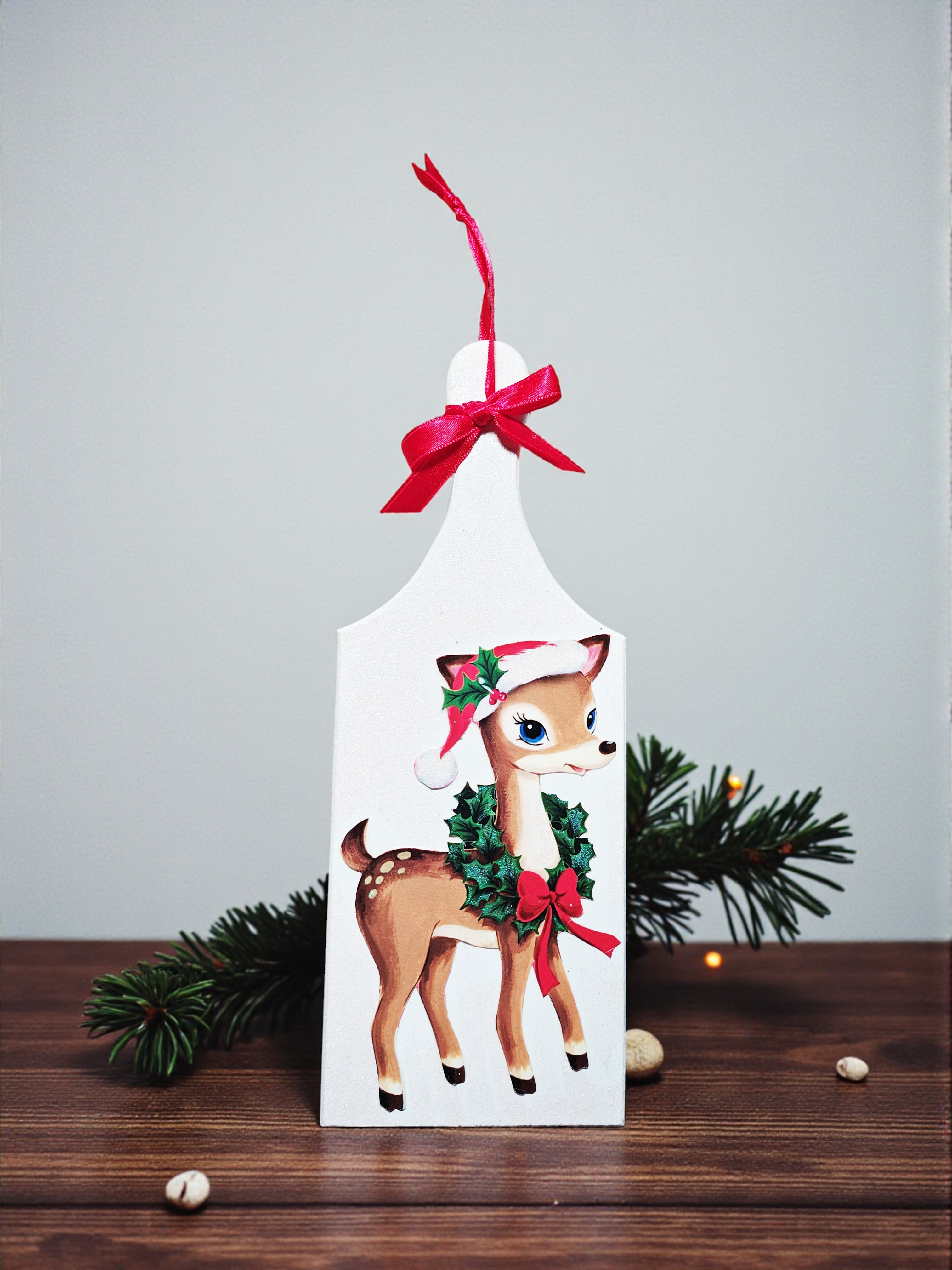 Small Wooden Glittery Christmas Reindeer Cutting Board