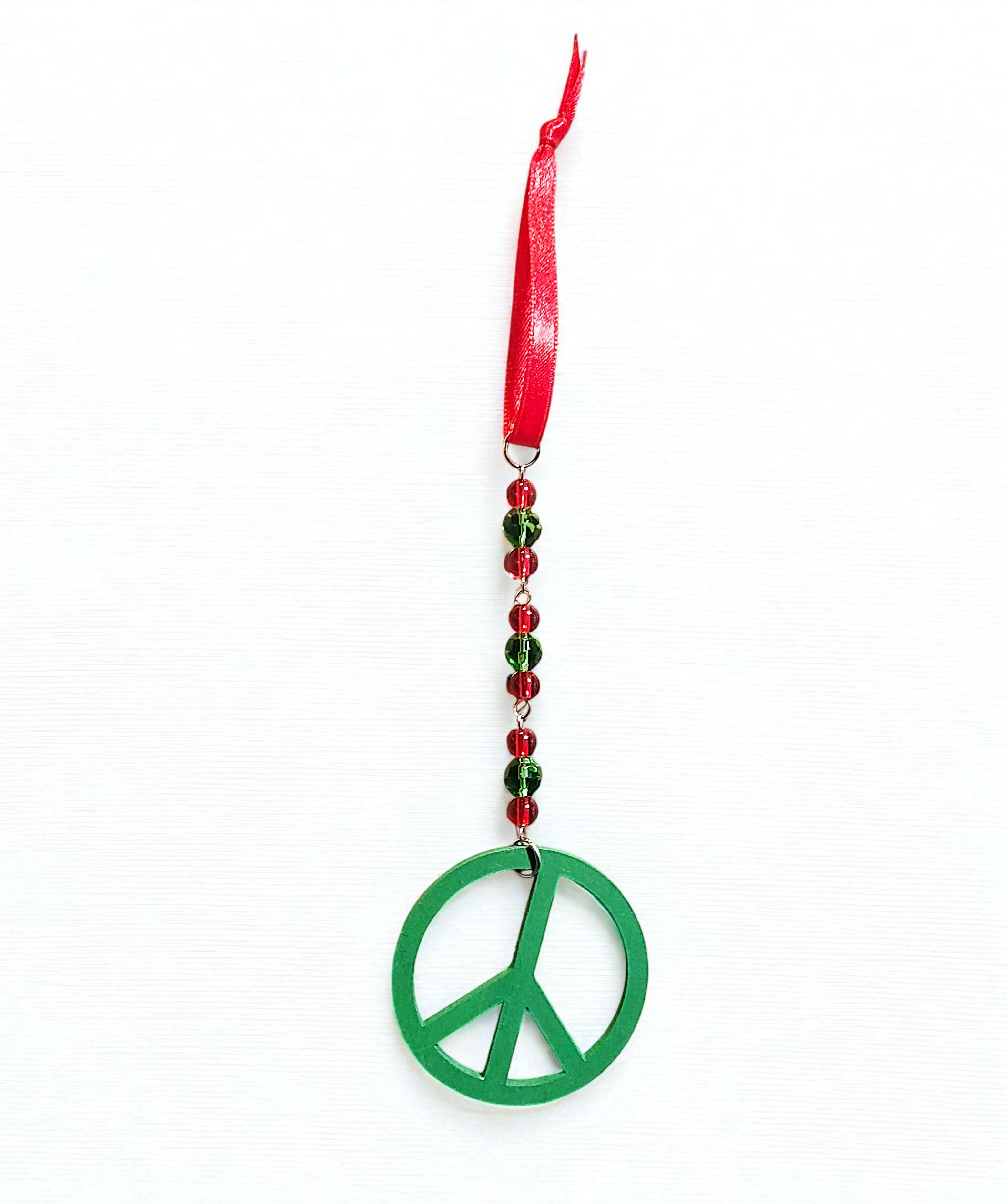 Wood Beaded Peace Sign Holiday Ornament