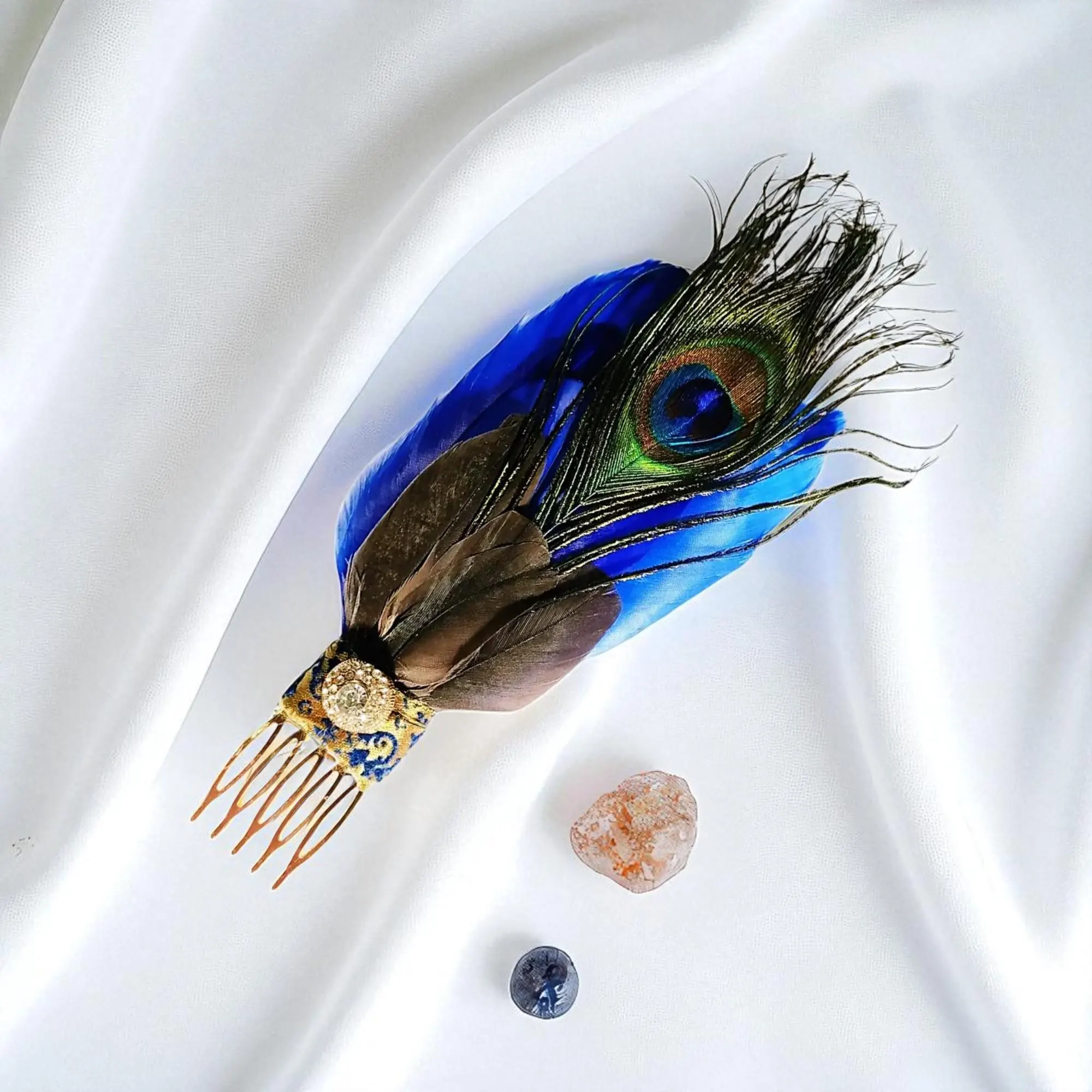 Rhinestone Feather Hair Comb