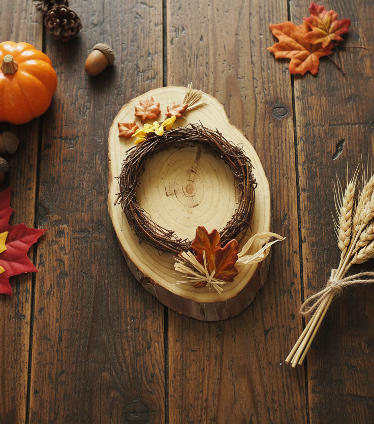 Decorative Wooden Autumn Candle Wreath 