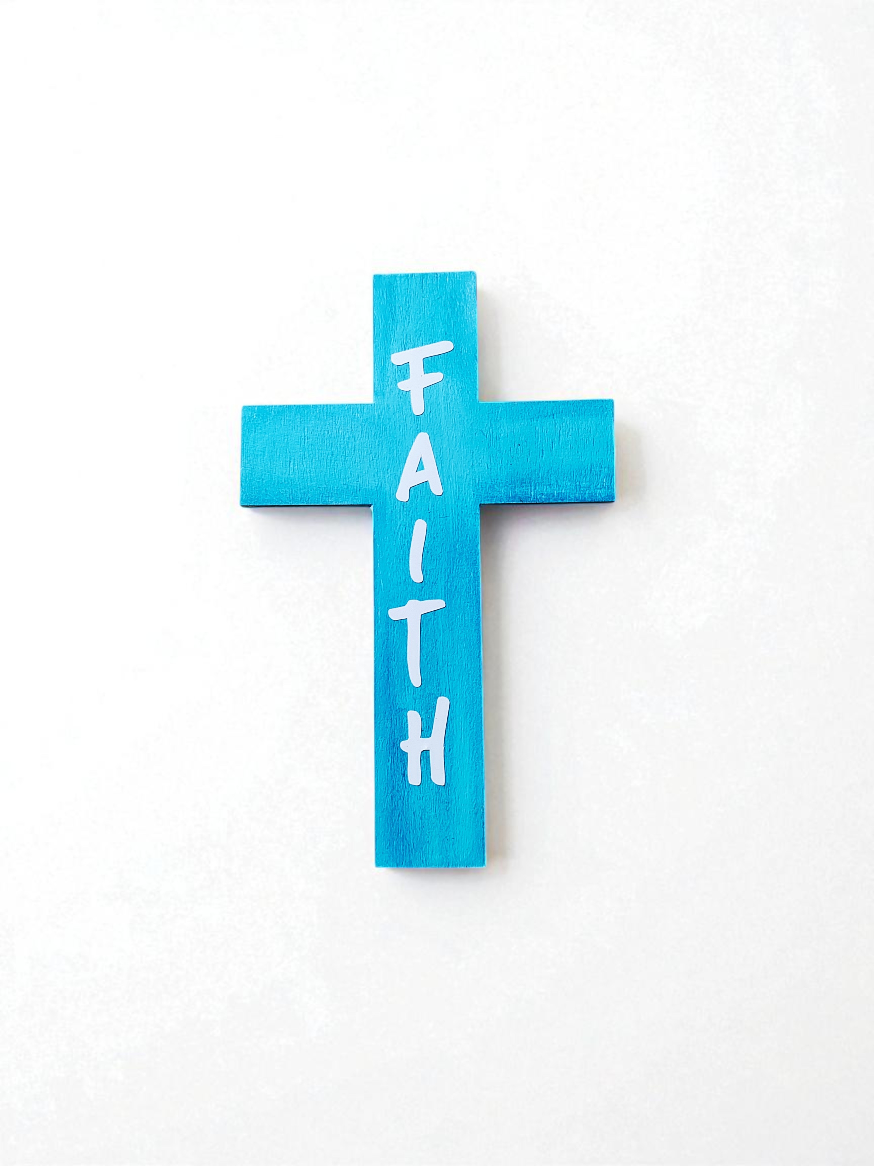 Wooden Faded Blue Faith Cross Magnet