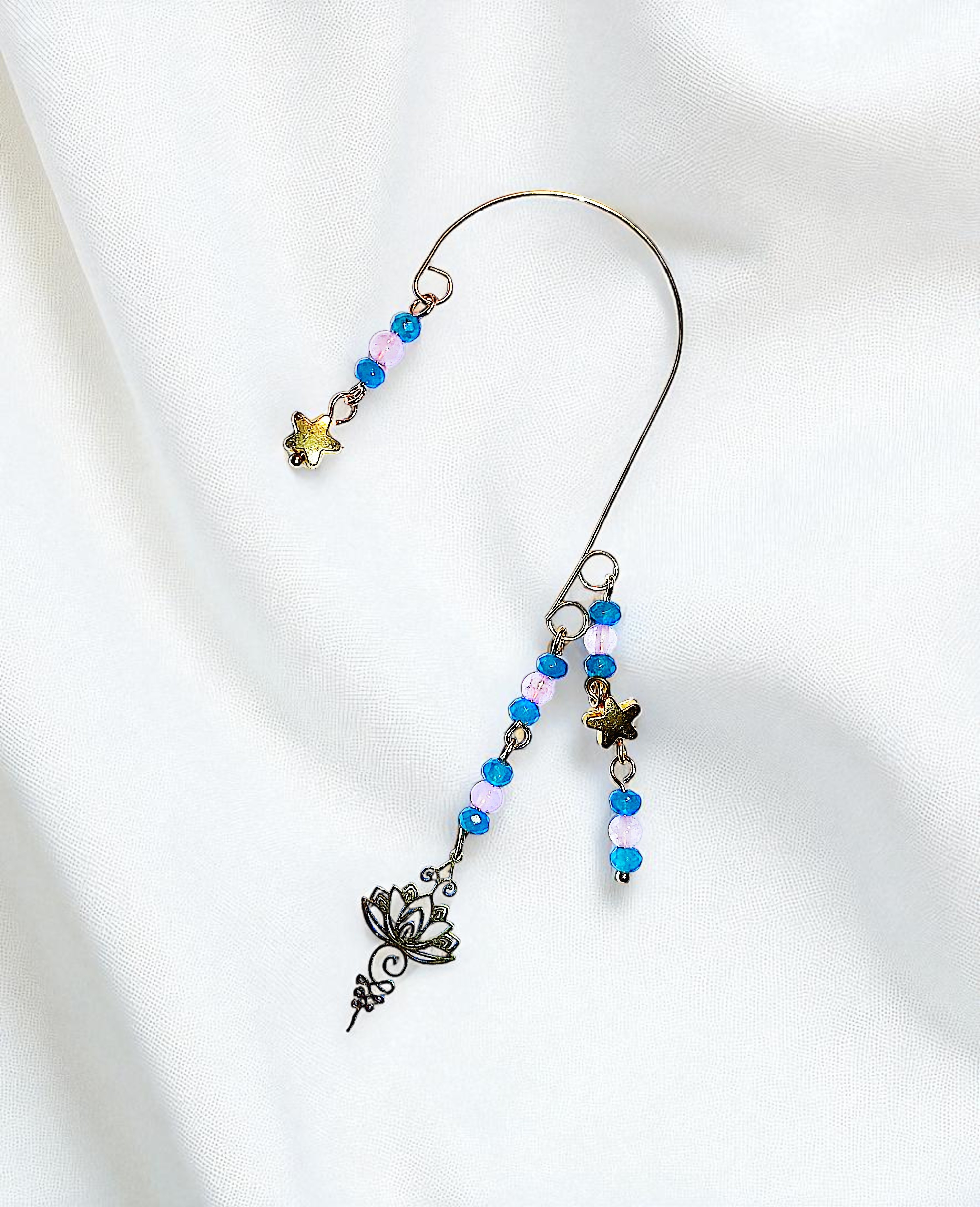 Gold Celestial Lotus & Pink Quartz and Blue Apatite Gemstone Ear Cuff Wrap